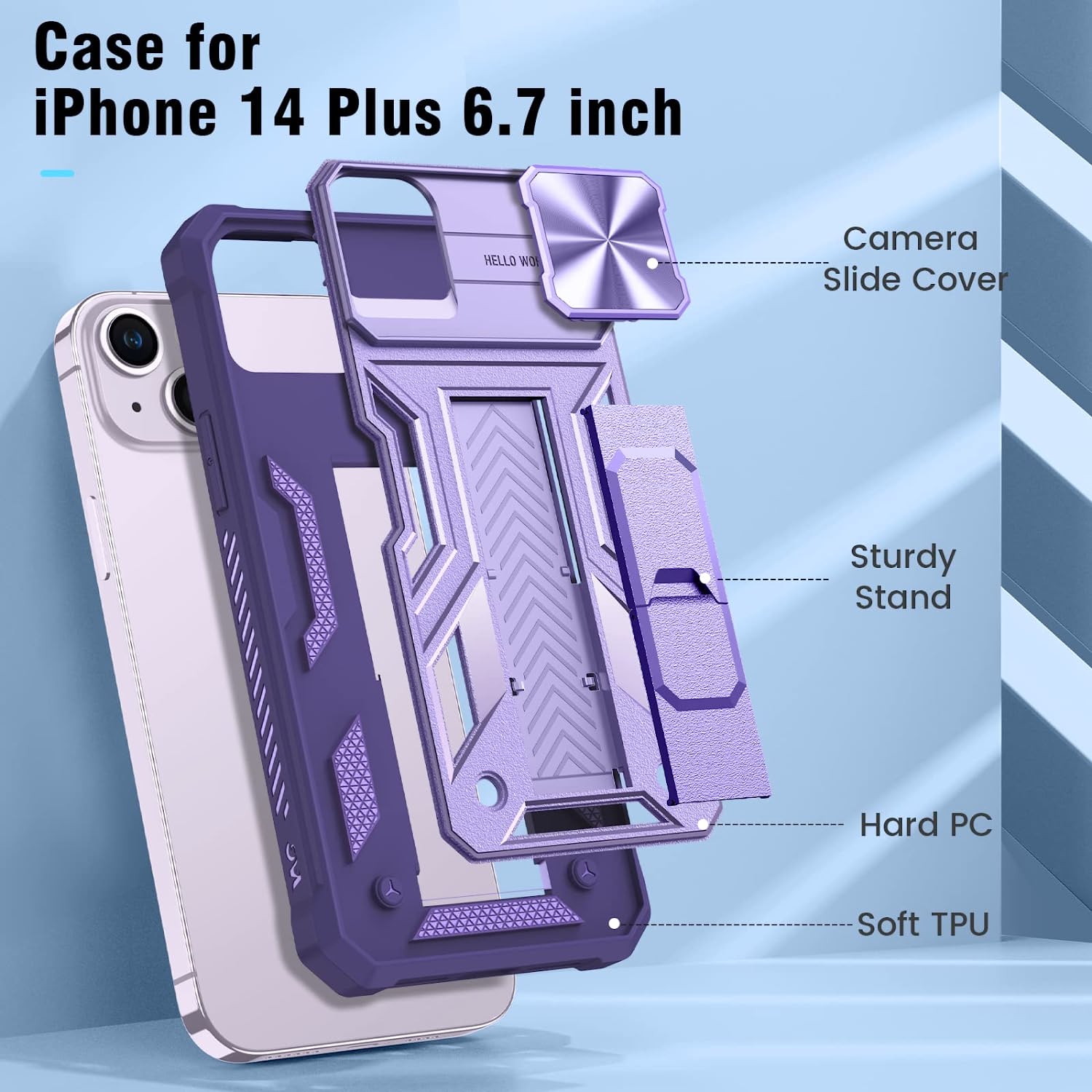 Premium iPhone 14 Plus Case with Slide Camera Cover - 6.7 Inch Shockproof Protective Phone Case in Purple | Perfect for Everyday Use, Travel & Outdoor Activities