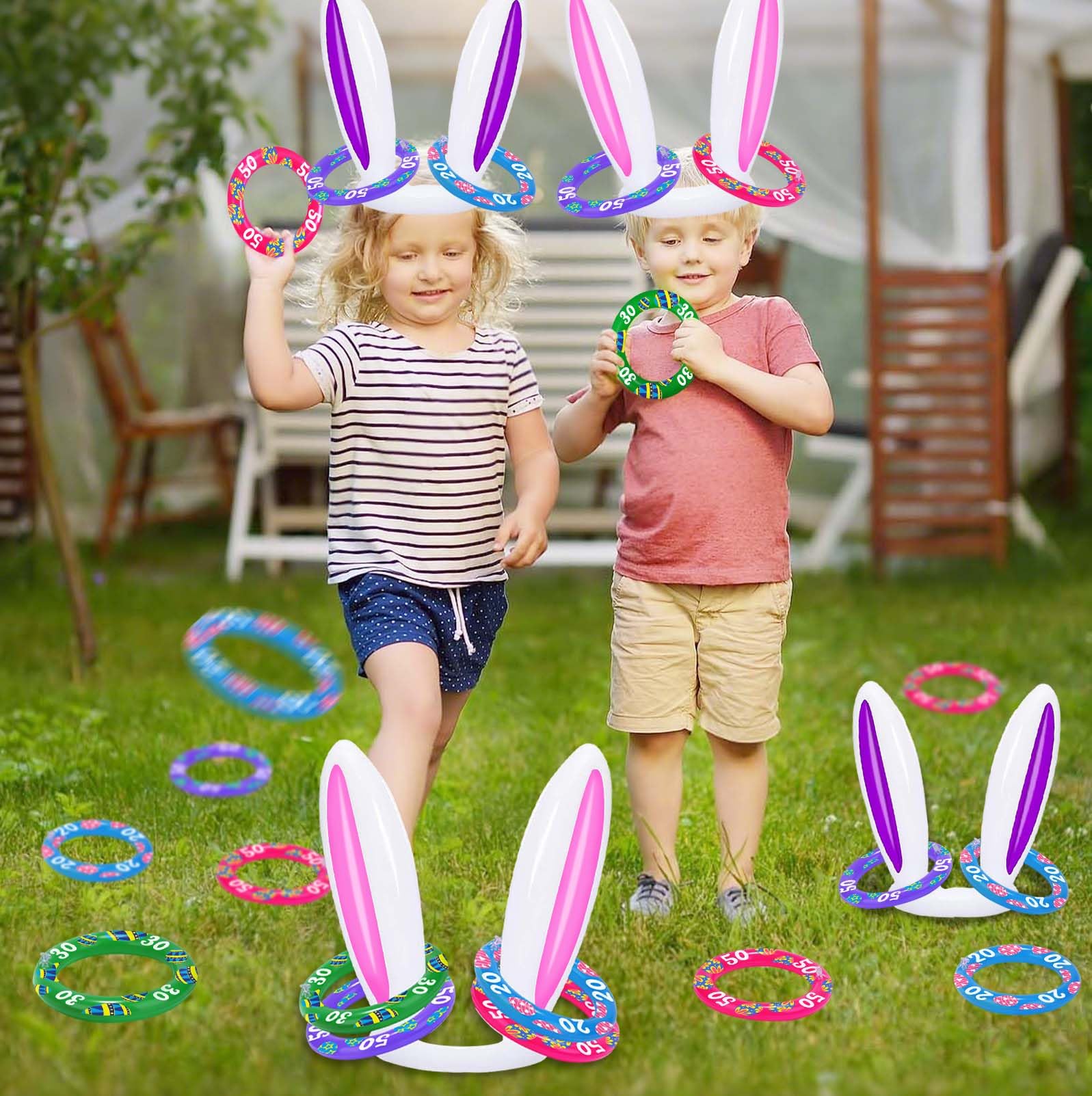 Easter Bunny Ring Toss Game Set - 2 Pack with 8 Score Rings for Kids - Fun Indoor Outdoor Easter Party Games - Perfect for Easter Egg Hunts, Backyard Parties & Family Gatherings