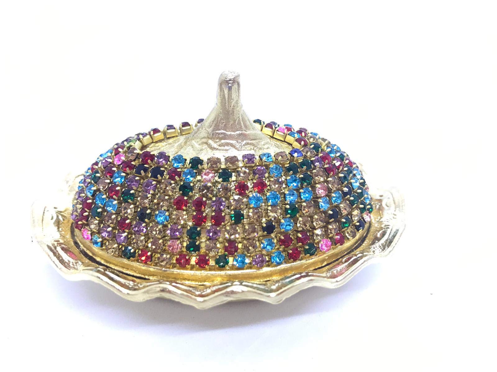 Swarovski Crystal Coated Coffee Cup Set - 2 Piece Multi Color Ottoman Turkish Greek Arabic Espresso Cups with Golden Saucer - Perfect for Home, Cafe, and Gift Giving