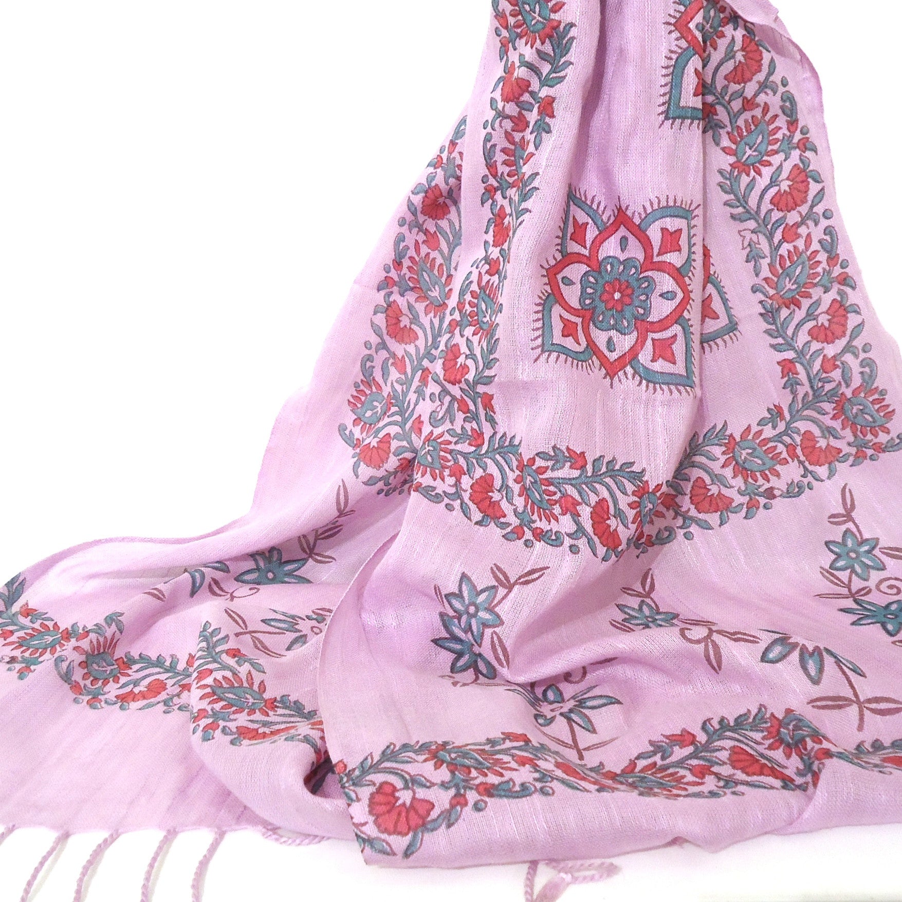 Floral Woodblock Print Scarf - Soft Lightweight Womens Fashion Shawl Wrap - Perfect for Spring Outfits, Weddings & Special Occasions