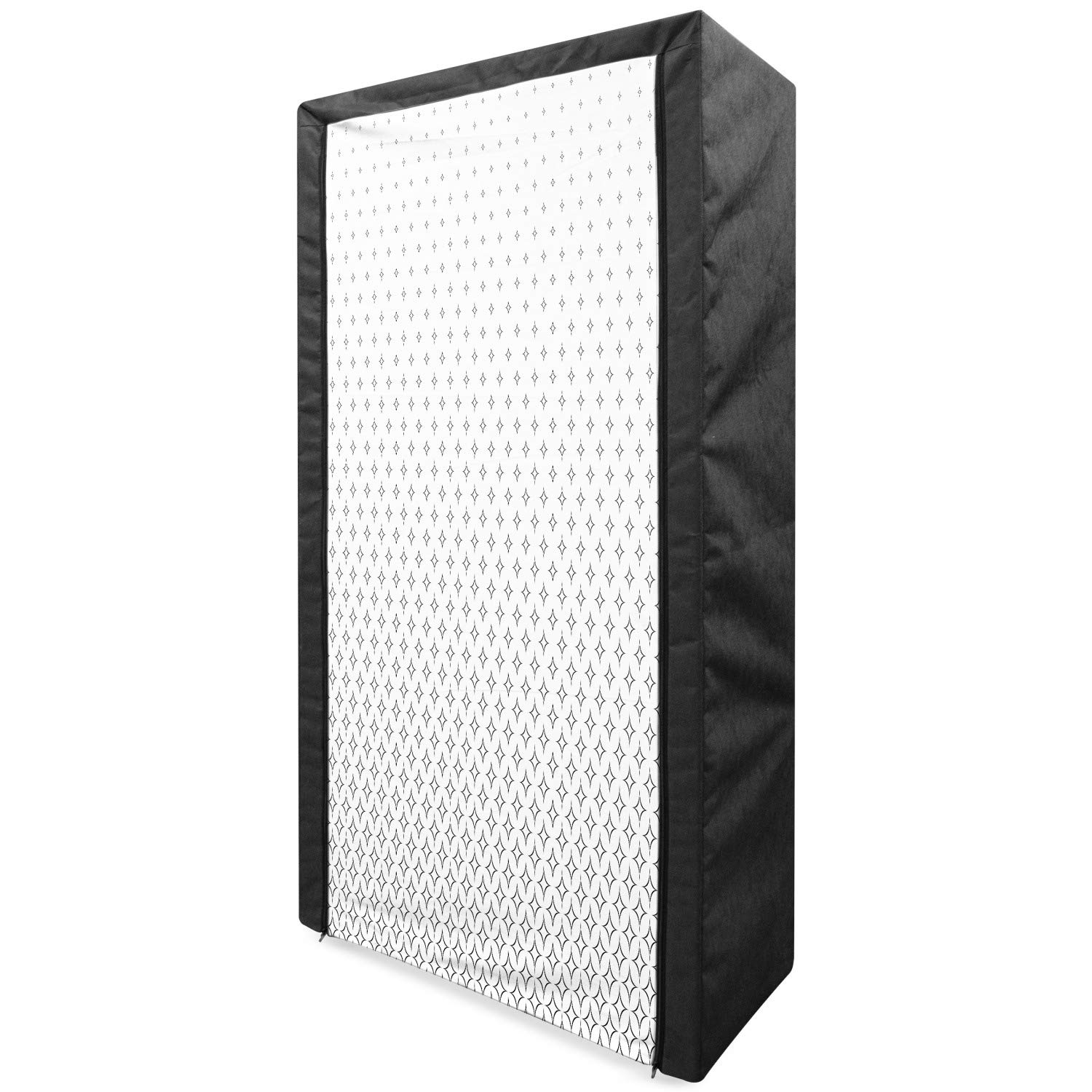 Ambesonne Star Portable Fabric Wardrobe - Abstract Diamond Stars Geometric Pattern Closet Organizer with Shelves, 33.5 Inch, White & Black - Perfect for Bedroom, Dorm, Apartment Clothing Storage