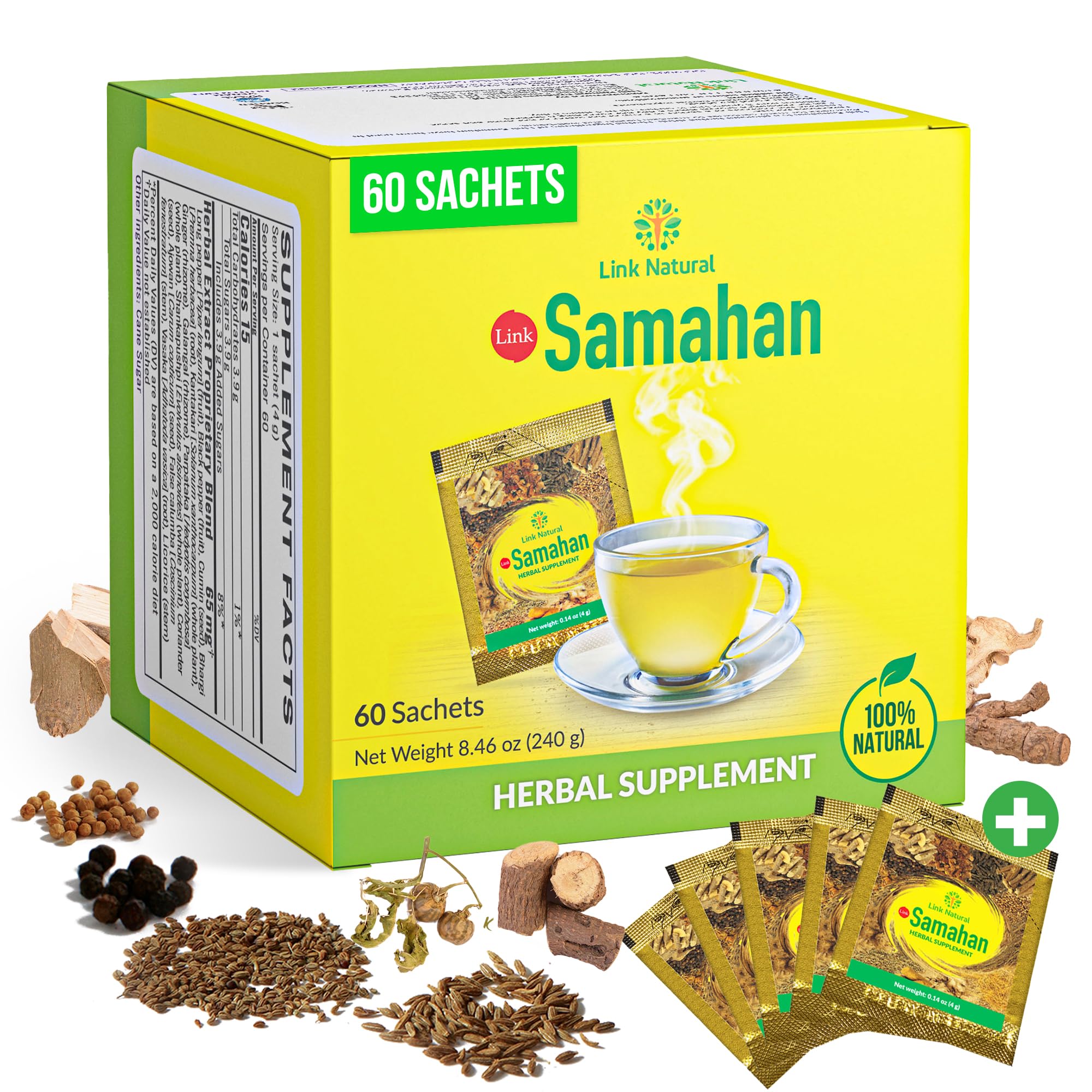 Samahan Herbal Tea Bags - 60 Count | Natural Sri Lankan Immune Support Tea | Link Natural Samahan | Perfect for Cold Relief & Daily Wellness