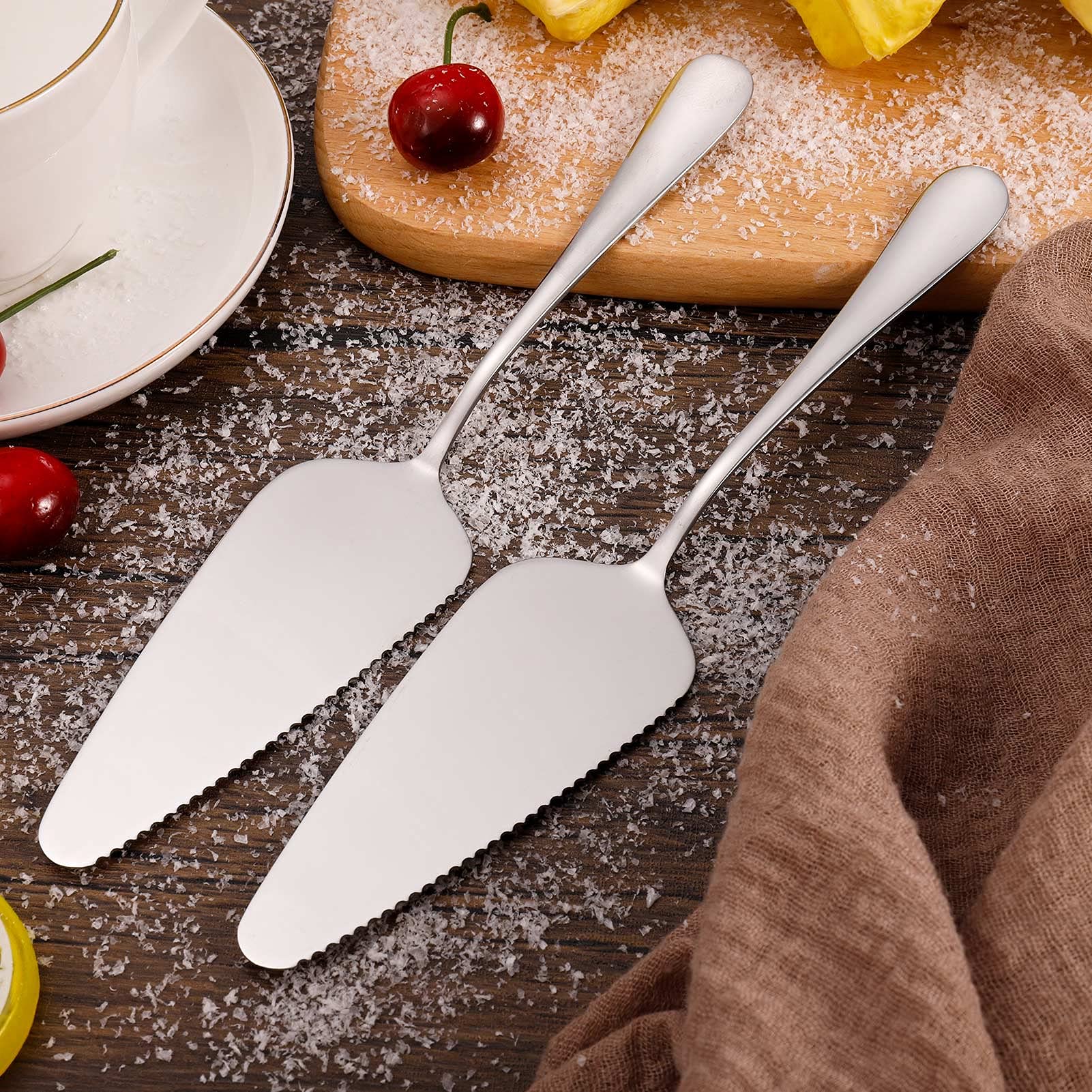 AMOLEY 3-Piece Stainless Steel Cake Slicer Set - Serrated Edge Pie Server & Cake Knife for Perfect Slices | Ideal for Birthday Parties, Weddings & Kitchen Use