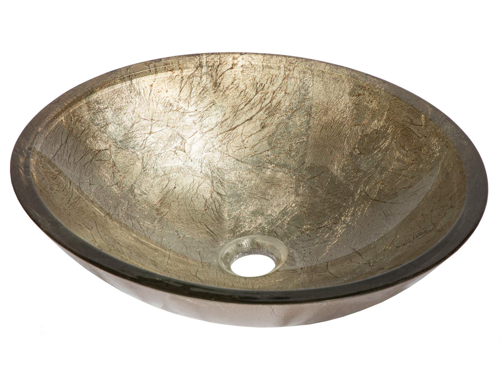 Elegant Champagne Foil Oval Glass Vessel Bathroom Sink - Modern Vanity Basin for Powder Room, Guest Bath & Luxury Home Decor
