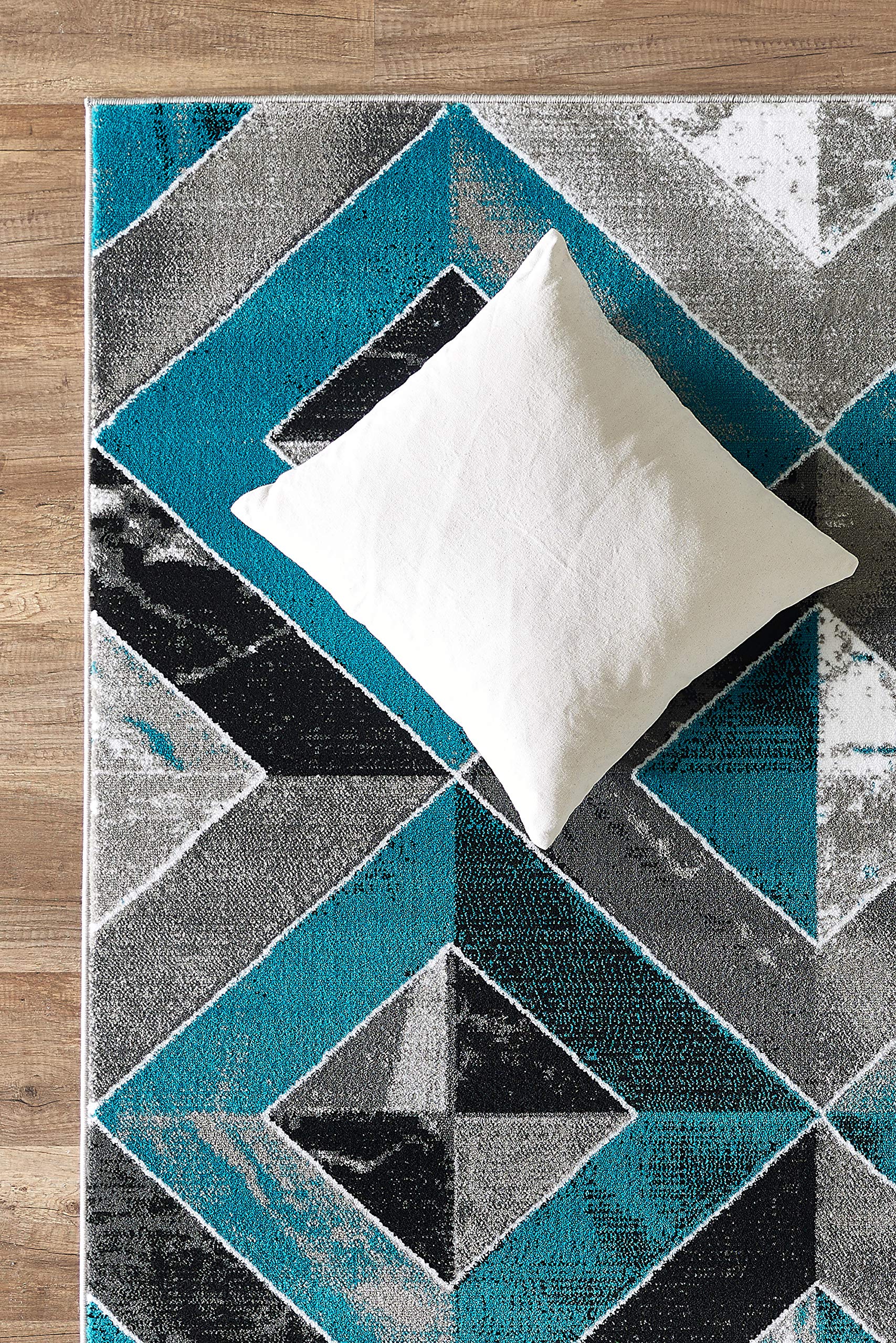 GLORY RUGS Modern Abstract Diamond Distressed Area Rug - 8x10 Turquoise Sevilla Collection 5504A - Perfect for Bedroom, Living Room & Dining Room Decor