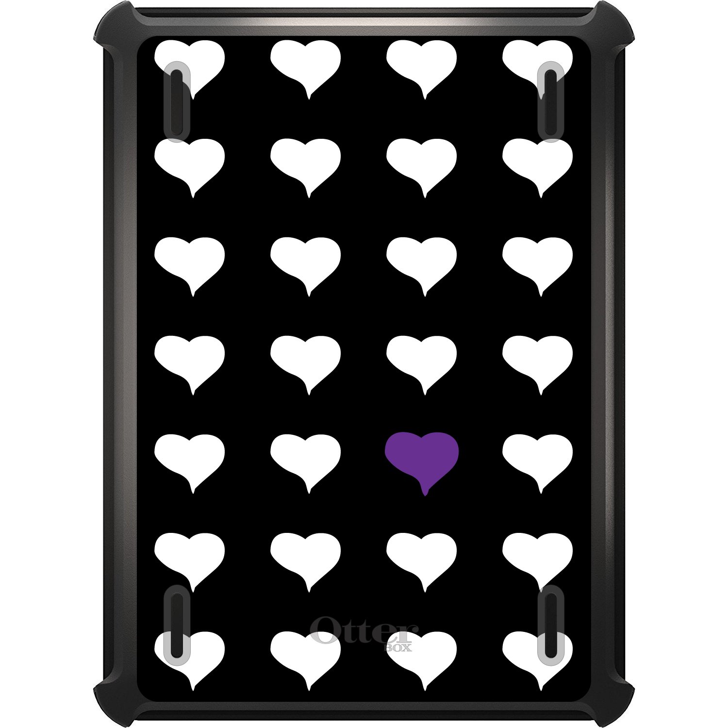 DistinctInk Protective Case for iPad Mini 5 (5th Generation 2019) - Slim Shockproof Cover with Stand | Repeating Hearts Design in Purple, White & Black | Perfect for Work, Travel & School Use