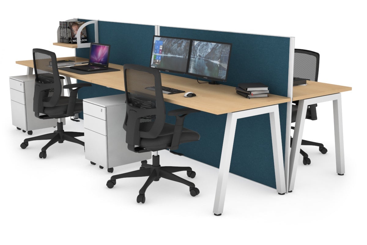 Horizon Quadro 4-Person Office Workstation Bench with A-Legs - 1200L x 700W Dimensions - Perfect for Collaborative Workspaces, Conference Rooms & Open Office Layouts