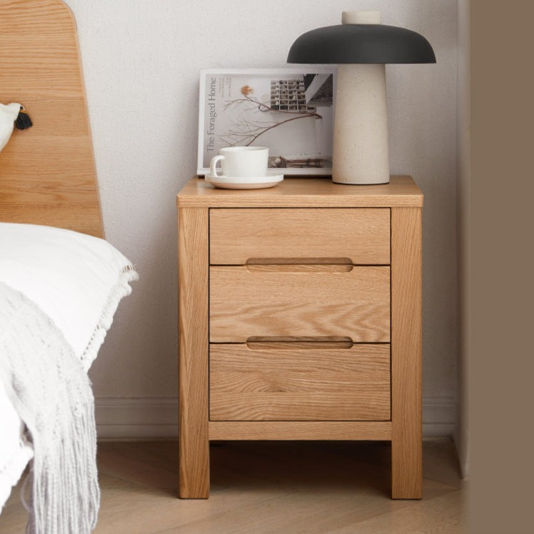 Solid Oak Wood Nightstand with 3 Drawers - Bedside Table for Bedroom, Living Room, or Office Storage