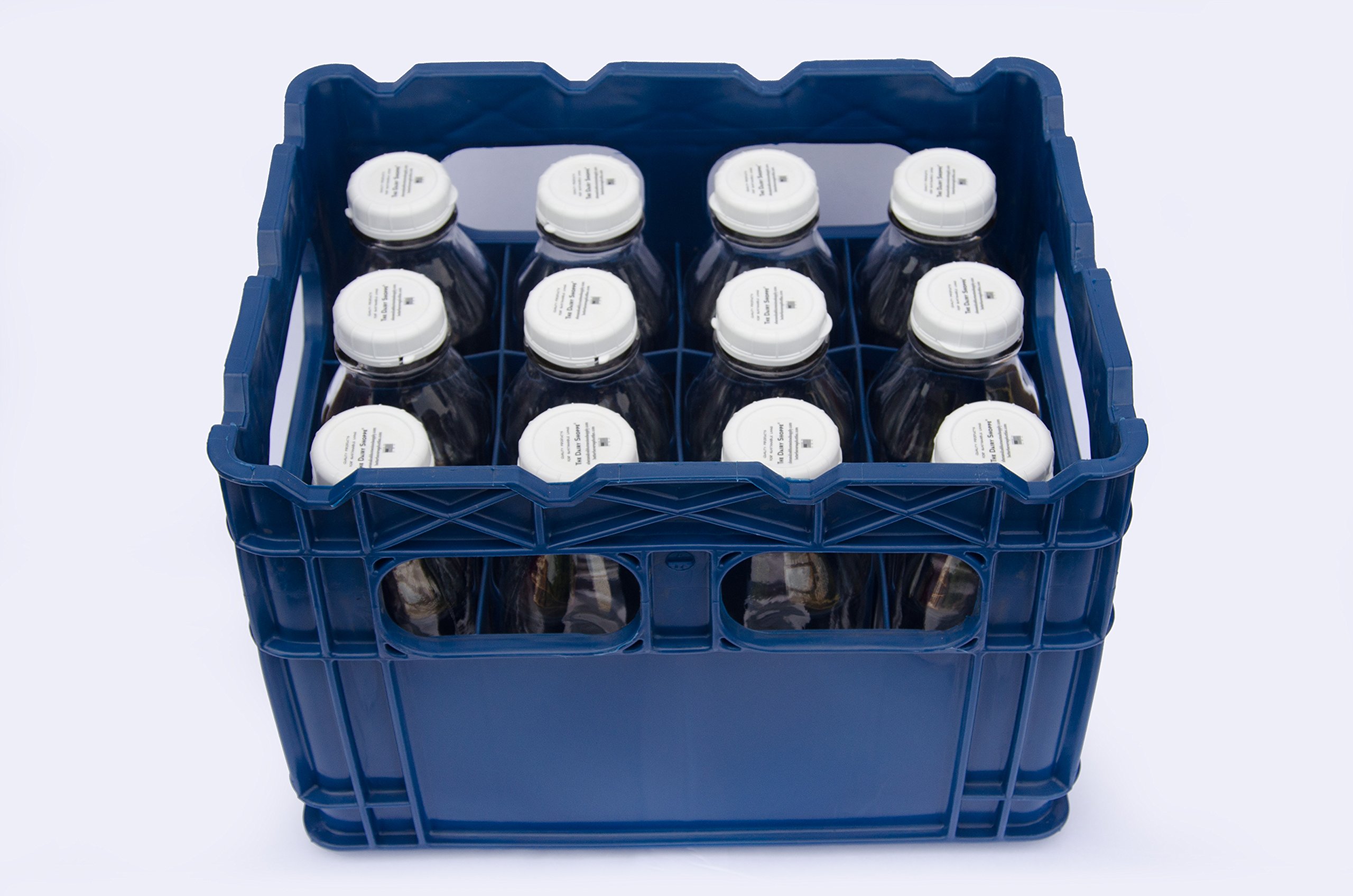 Commercial Duty Plastic Crates for Glass Milk Bottles - Set of 12 (1 Liter / 33.8 Oz) with Durable Storage Crate - Perfect for Dairy Farms, Restaurants & Bulk Beverage Storage