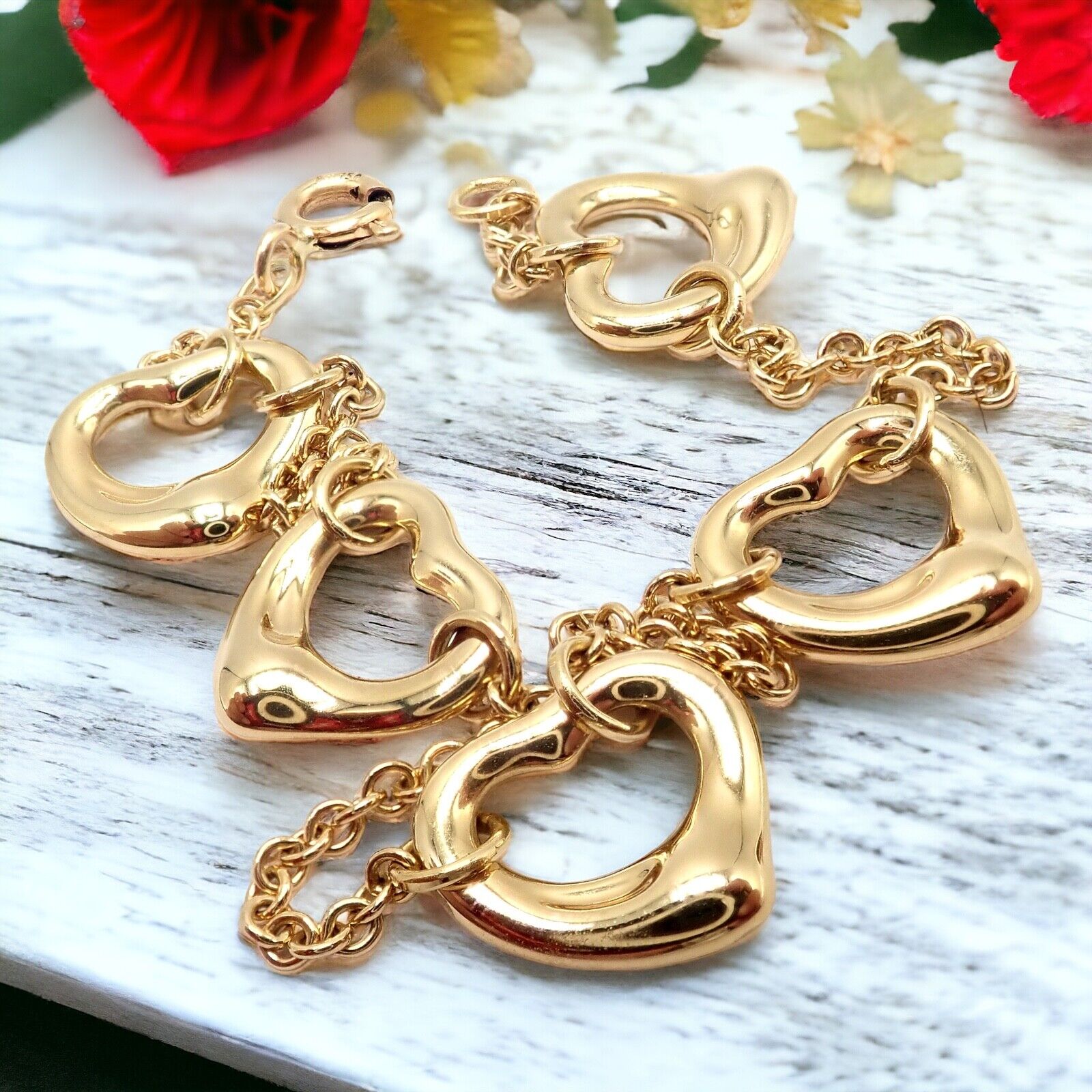 Vintage Tiffany & Co. 18k Yellow Gold Peretti 5 Loving Heart Bracelet - Elegant Jewelry Gift for Women, Anniversary & Special Occasions