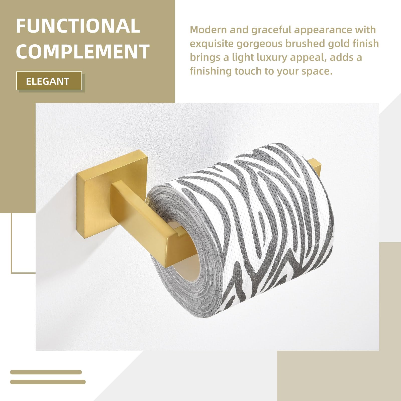 Stainless Steel Toilet Paper Holder Wall Mount - Brushed Gold Bathroom Tissue Roll Hanger with Open Arm Design | Durable SUS304 Angle Simple Style for Modern Home & Office Restroom Decor