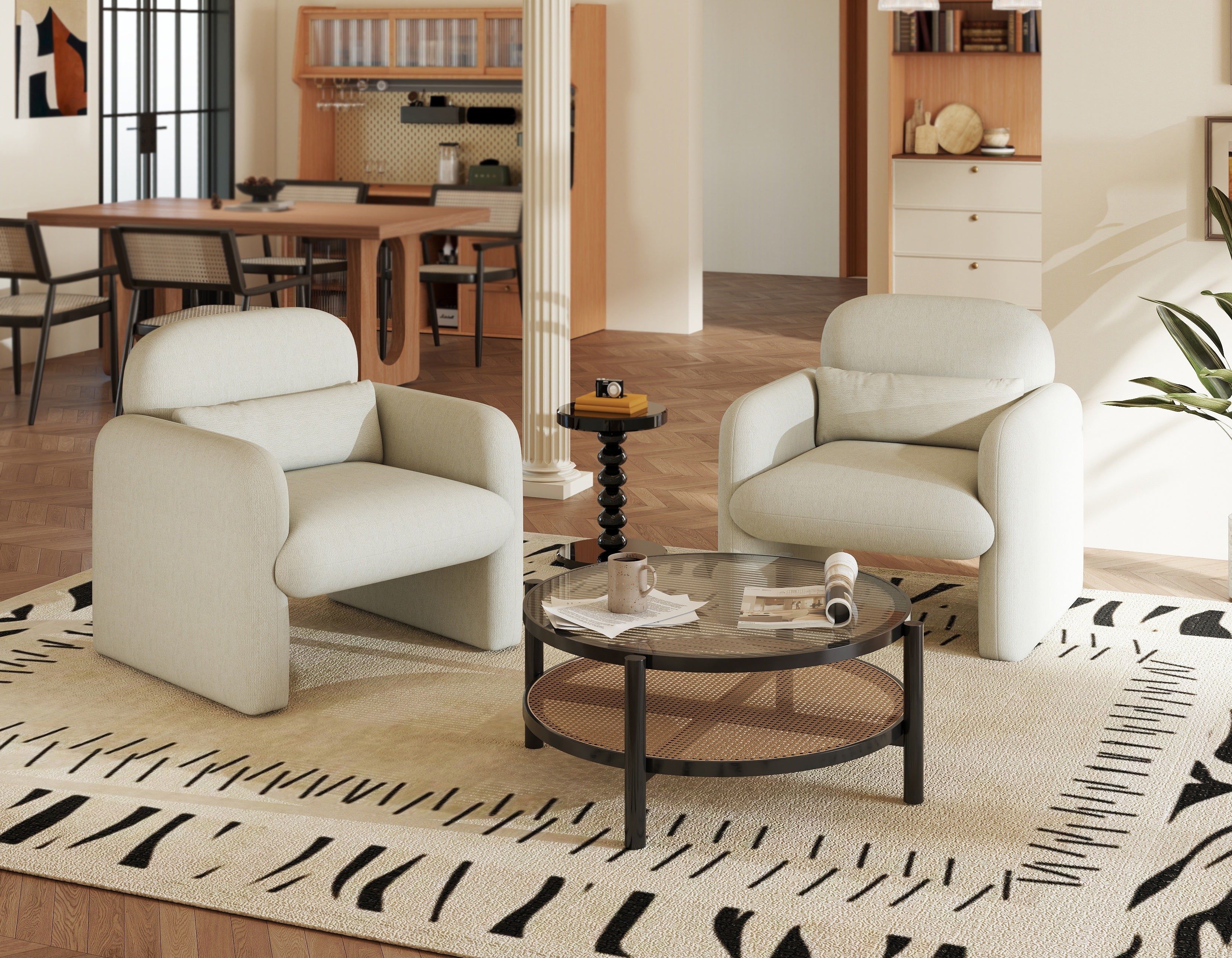 Roundhill Furniture Dylan Modern Upholstered Barrel Armchair in Cream White - Stylish Accent Chair for Living Room, Bedroom or Office