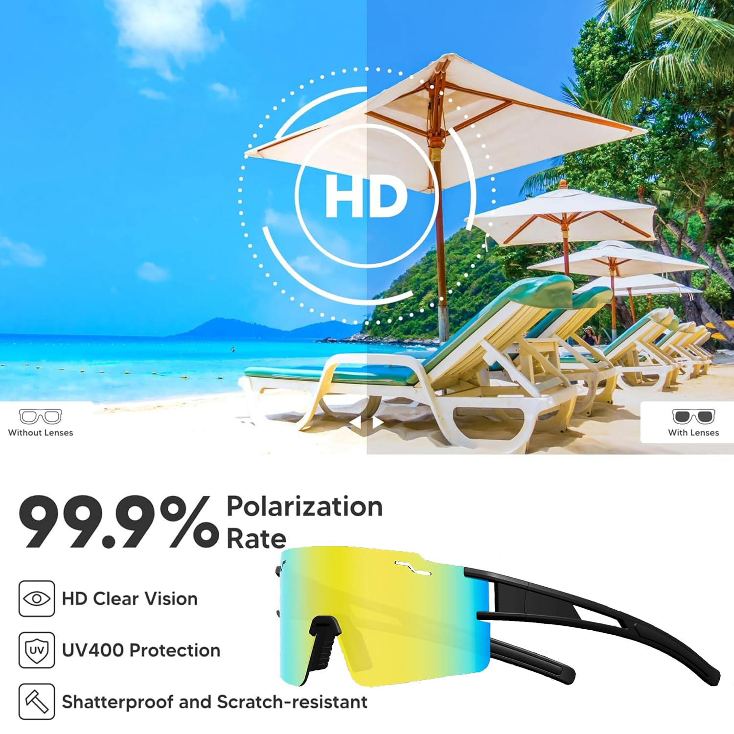 Polarized Sports Sunglasses for Men & Women - UV400 Protection TR90 Frame Baseball Running Cycling Glasses - Perfect for Outdoor Activities, Driving, Fishing, and Hiking
