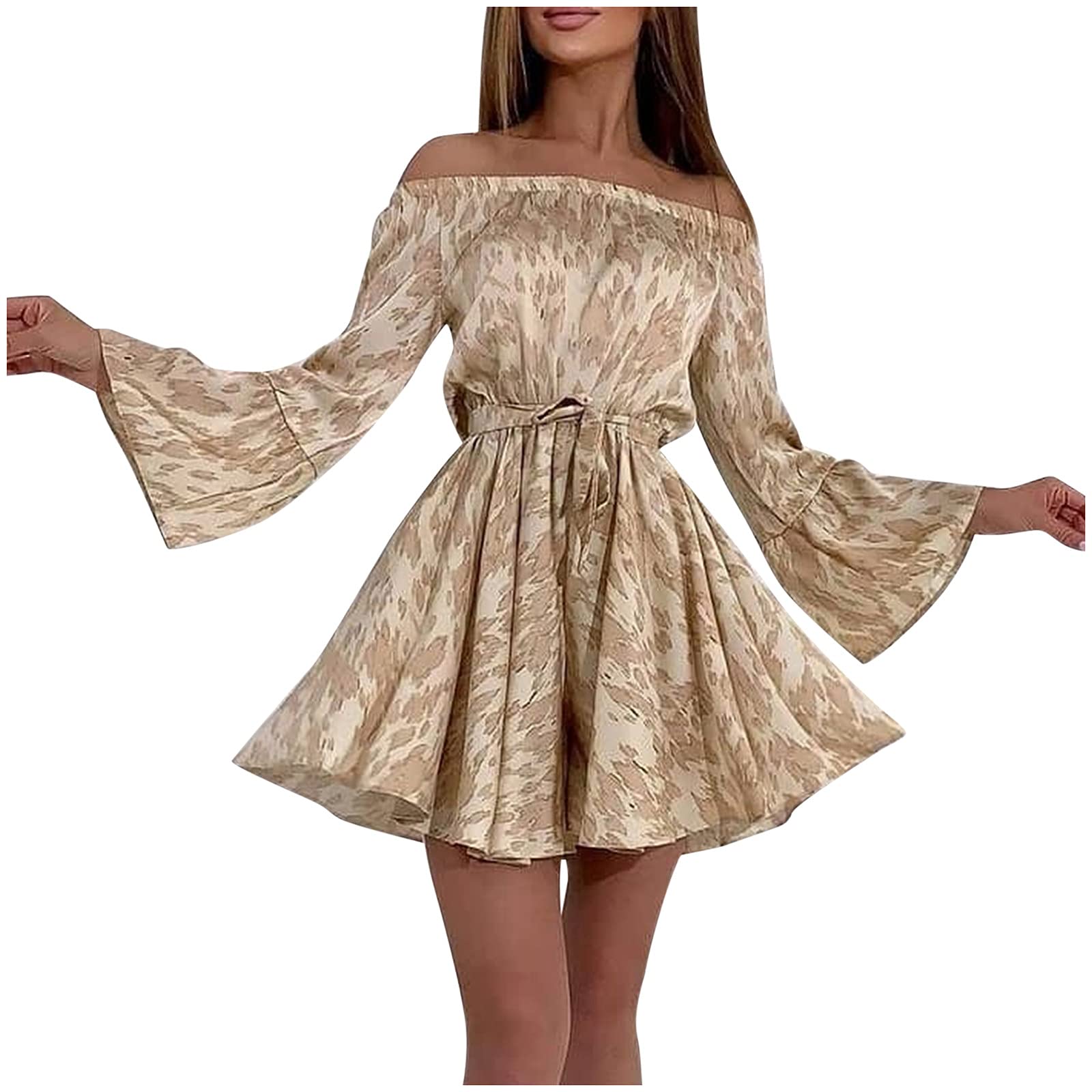 Women's Casual Summer Dresses - Loose Fit Leopard Print Off-Shoulder Mini Dress for Beach, Vacation & Outdoor Parties | Trendy Plus Size Outfits