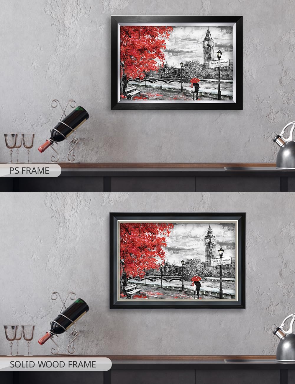 IPIC - Personalized London Lovers Artwork with Custom Names & Date - Romantic Gift for Anniversary, Wedding, Birthday & Holidays - Choose PS or Solid Wood Frame - Perfect for Home Decor, Couples Gifts & Special Occasions