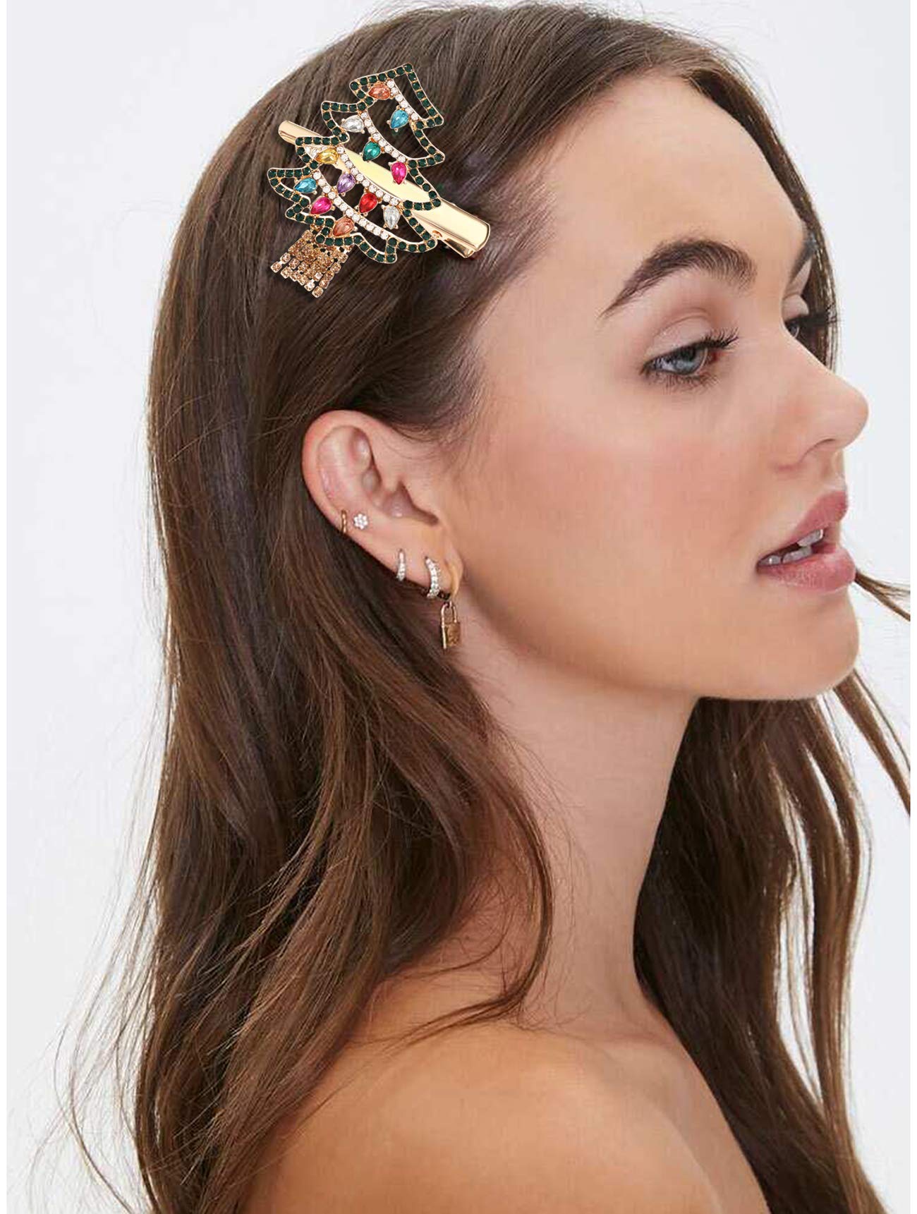 Sparkling Christmas Hair Clips for Women - Rhinestone Crystal Snowflake & Reindeer Wreath Hair Accessories (Set of 6) | Perfect for Holiday Parties, Xmas Gifts & Festive Hairstyles | Christmas Tree & Wreath Design Hairpins