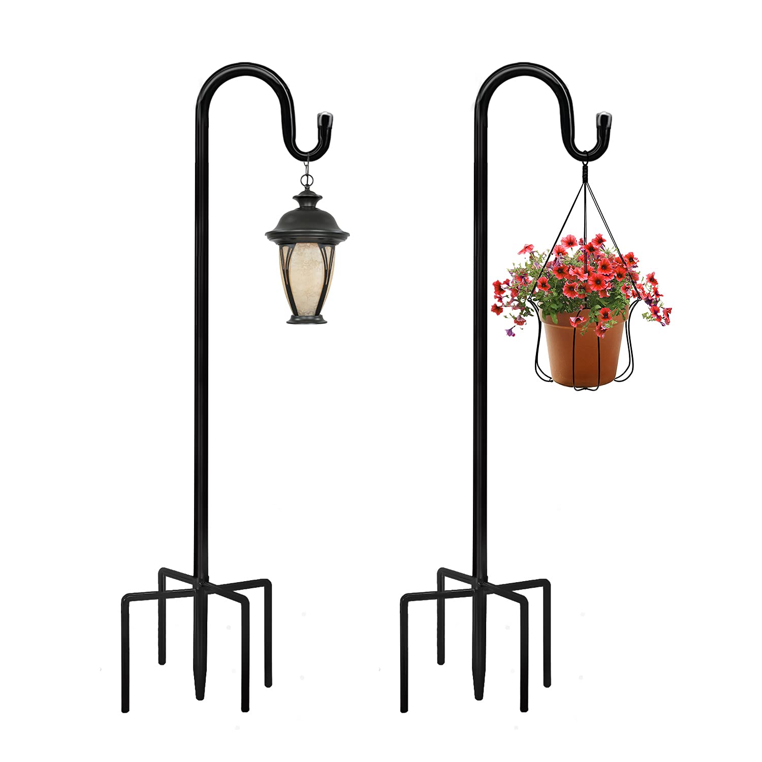 JOYSEUS 2 Pack Shepherd Hooks - 48 Inch Tall, 1/2 Inch Thick Adjustable Rust-Resistant Garden Hooks for Solar Lights, Lanterns, Flower Baskets & Bird Feeders - Perfect for Outdoor Decor, Patio, Yard & Garden Landscaping