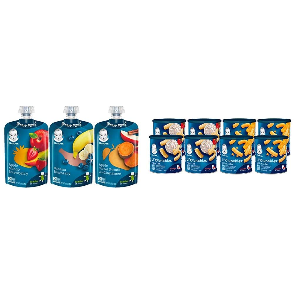 Organic Gerber Baby Food Pouches & Snacks for Toddlers 12+ Months - Value Pack with Lil Crunchies (8th Generation) | Healthy On-the-Go Snacks for Daycare, Travel & Outdoor Activities
