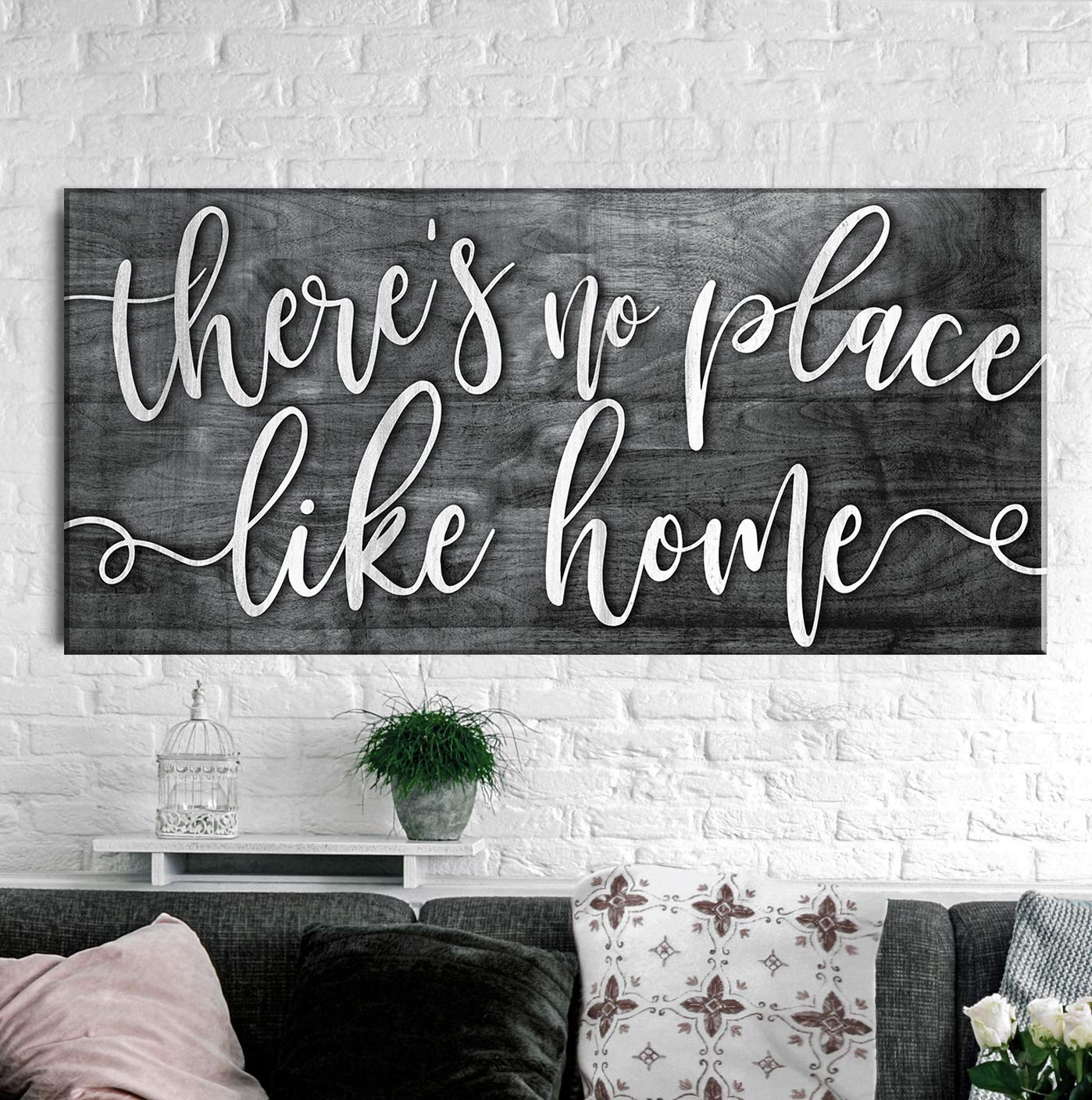 Rustic Home Wall Decor - No Place Like Home V2 for Living Room (Grey, 42x19)