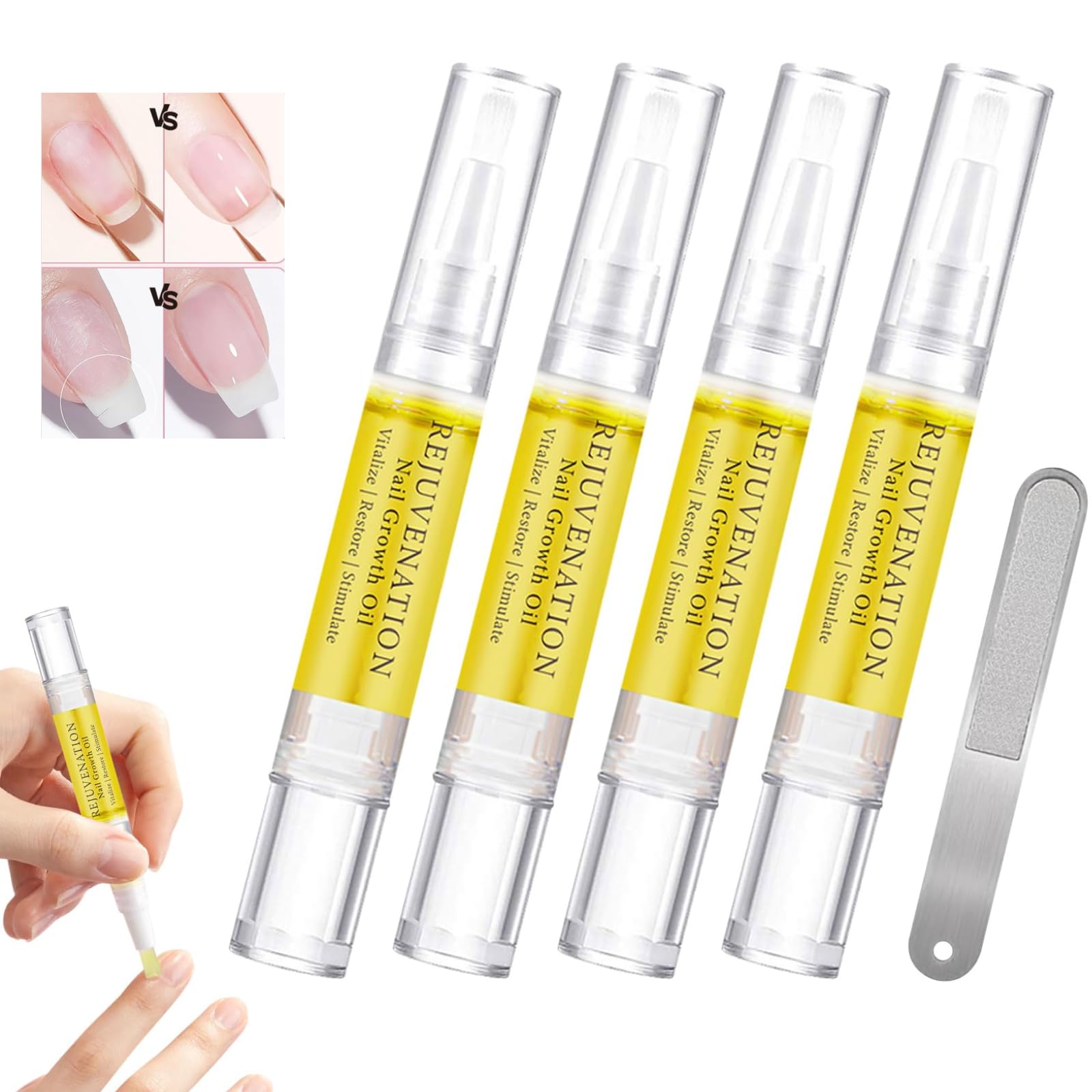 4Pcs Nail Growth Oil Pen for Brittle, Peeling & Weak Nails - Cuticle Oil Strengthener & Nail Care Treatment - Perfect for Manicures, Nail Salons & At-Home Nail Care