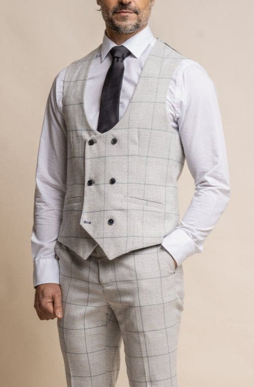 Cavani Light Grey Check Radika Waistcoat for Men - Stylish Formal Vest for Weddings, Business & Special Occasions