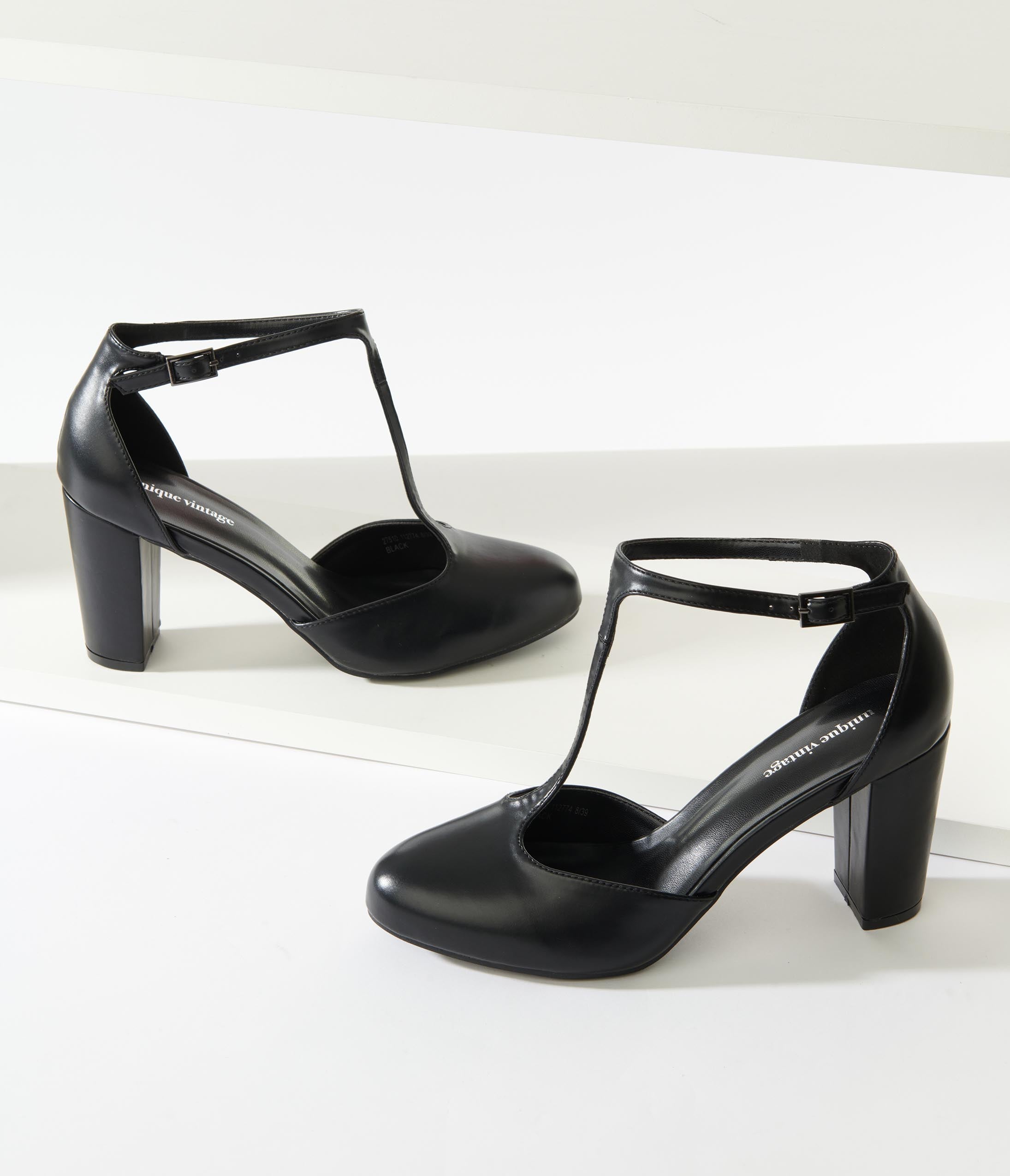 Vintage Black Leatherette T-Strap Mary Jane Pumps - Retro 1920s Flapper Shoes for Women | Perfect for Gatsby Parties, Swing Dancing & Vintage Fashion Outfits