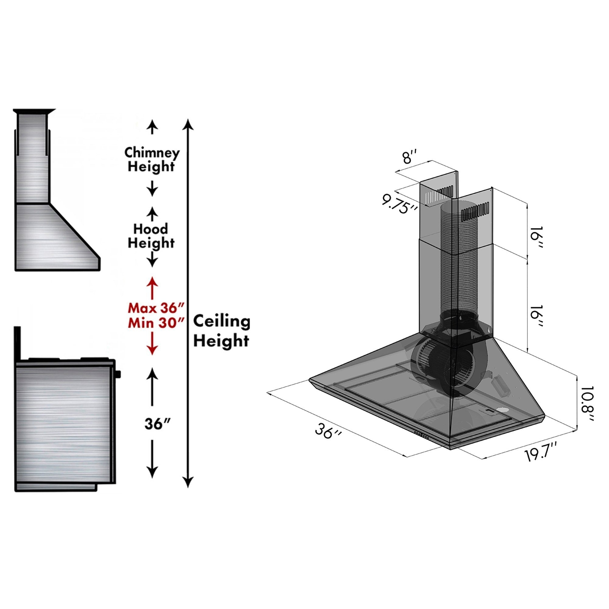 ZLINE 36 Inch Stainless Steel Convertible Wall Mount Range Hood - Professional Kitchen Ventilation for Gas & Electric Stoves, KF36 Model (Ideal for Home Chefs & Open Kitchen Designs)