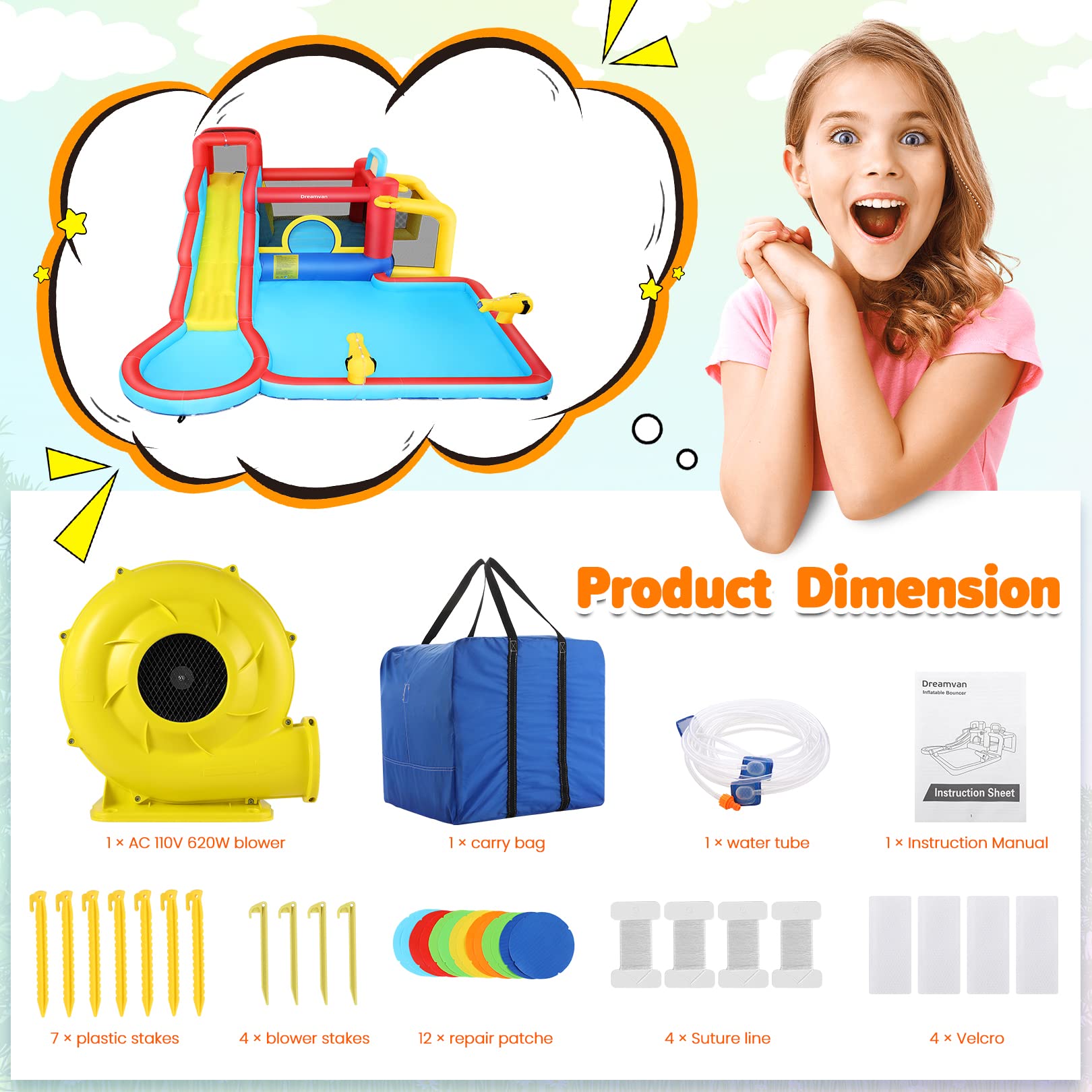 **AKEYDIY 13-in-1 Inflatable Water Slide Bounce House with Waterfall Waves - Kids Backyard Water Park, Splash & Blast Bouncer, Ball Toss, Soccer Gate | Perfect for Summer Parties, Birthdays, and Outdoor Family Fun**
