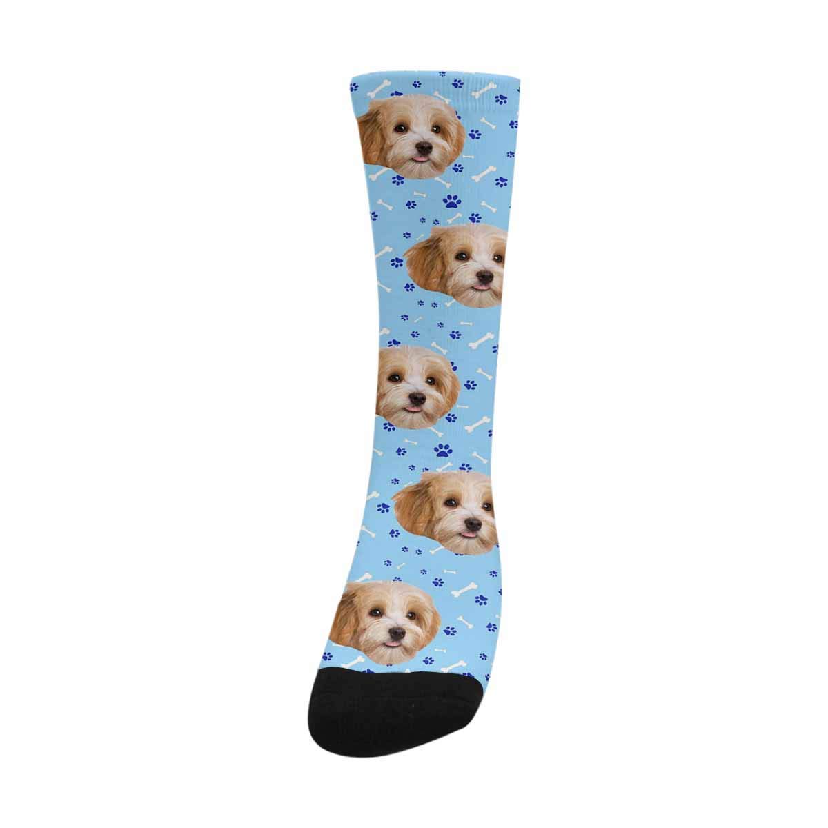 Custom Photo Socks for Men & Women - Personalized Dog Bone Paw Print Crew Socks - Perfect for Pet Lovers, Gifts & Casual Wear