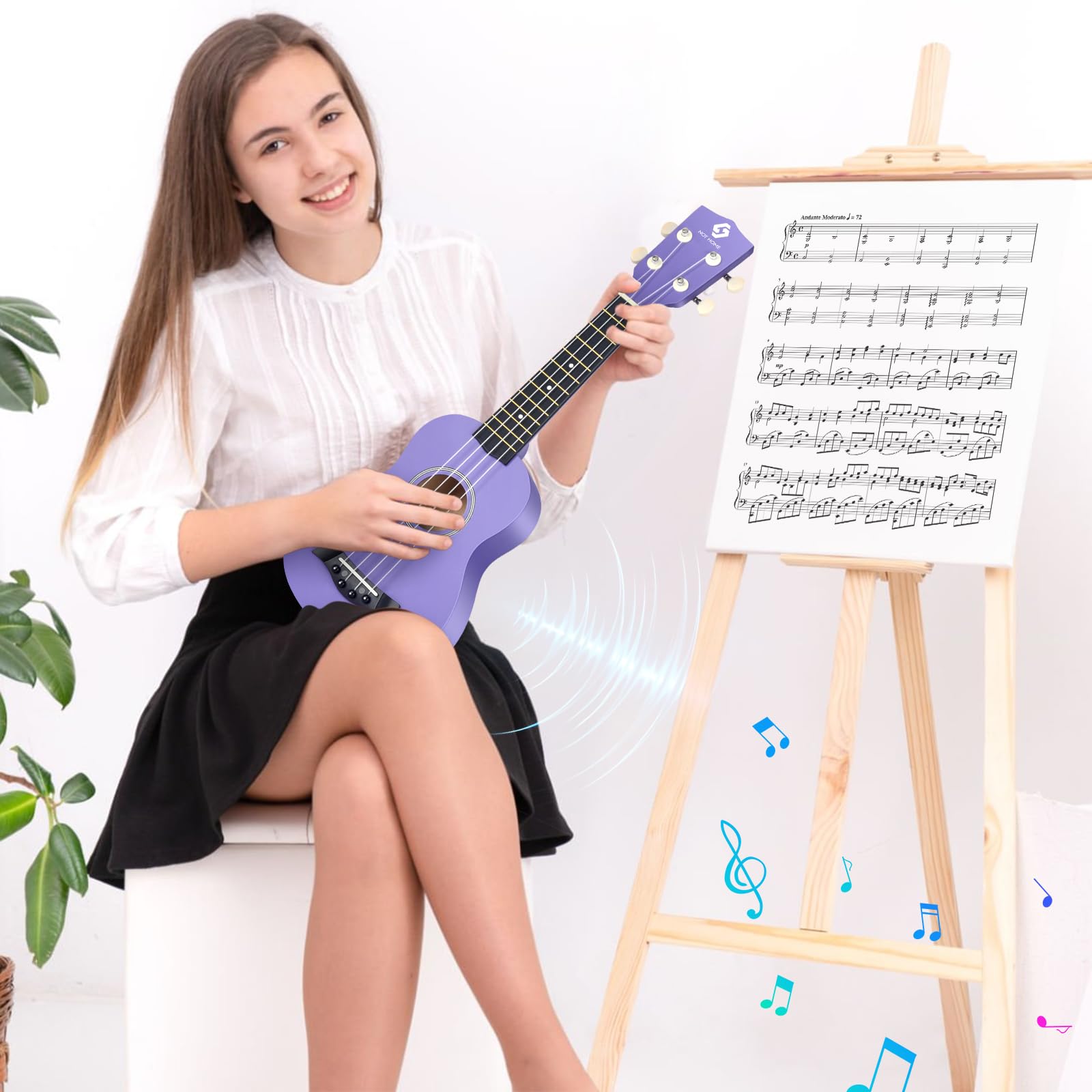 Soprano Ukulele for Beginners & Adults - 21 Inch Hawaiian Basswood Ukulele with 4 Strings, Perfect for Kids & Students (Purple) - Great for Travel, Beach Parties & Music Lessons