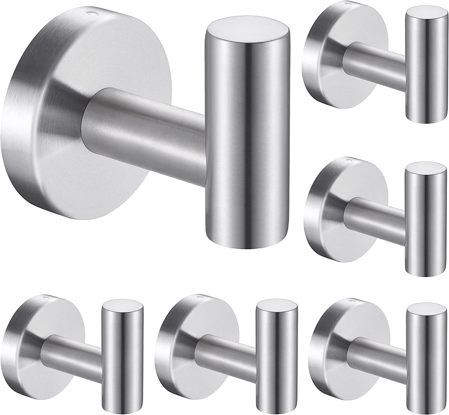6 Pack Stainless Steel Wall Hooks - Heavy Duty 304 SUS Towel Hooks for Bathroom, Kitchen, Garage, Hotel & Office - Perfect for Organizing Towels, Robes, Coats and Hats (Silver)