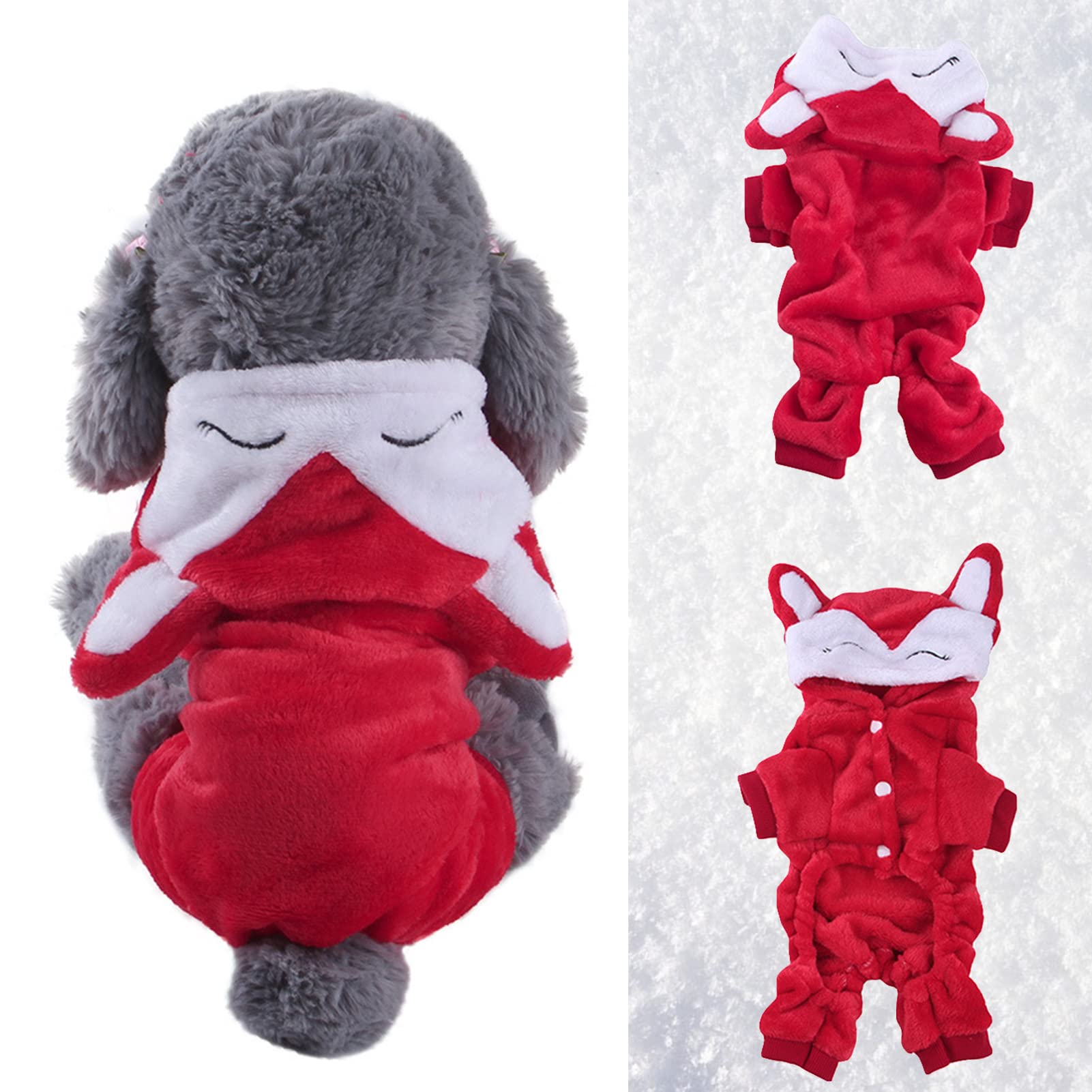 Warm Pet Fox Costume for Dogs & Cats - Cozy Cotton Hoodie Coat for Small Medium Pets, Winter & Autumn Apparel (Size S, Back Length 30cm/11.8