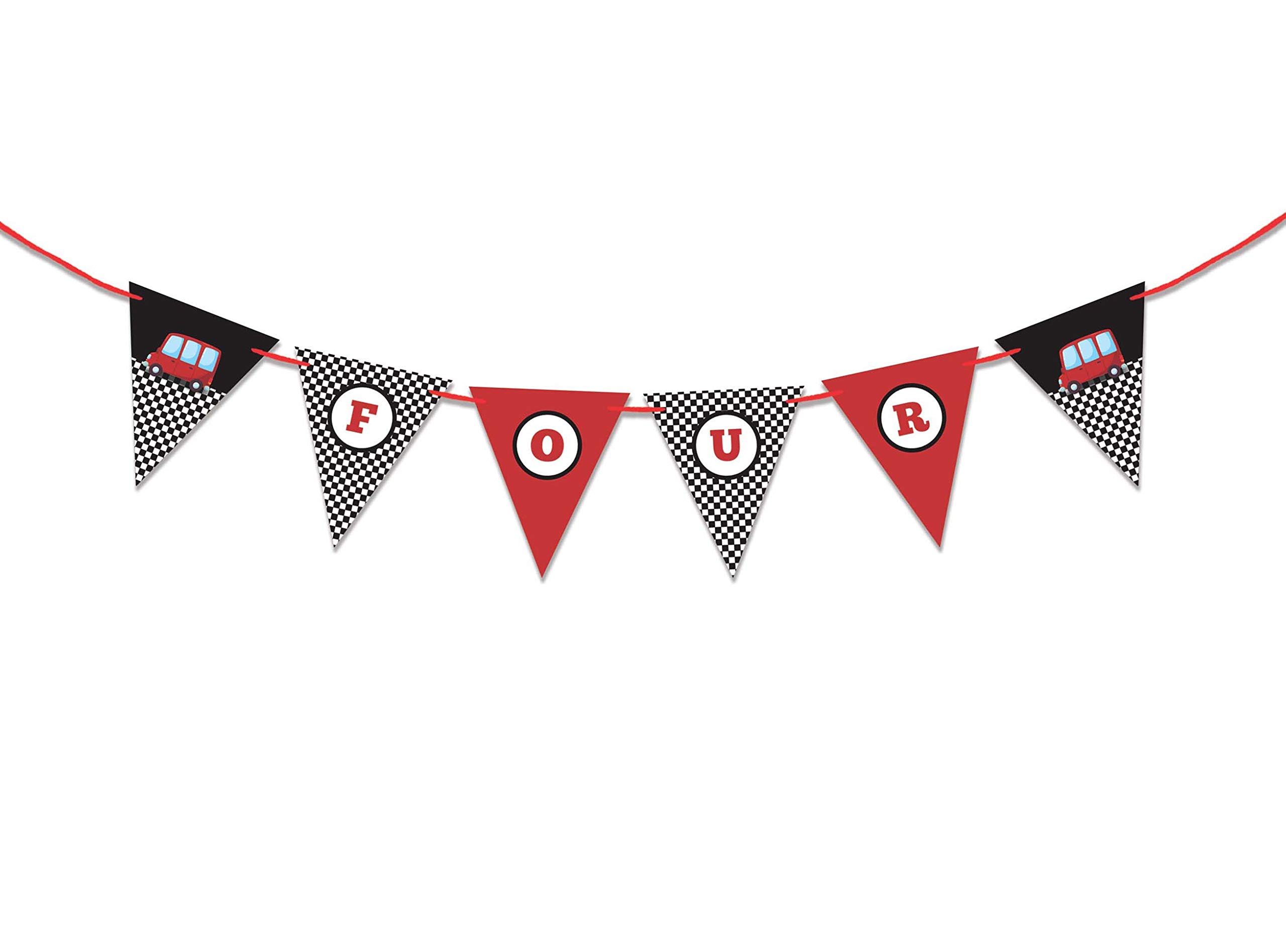 4th Birthday Party Decorations for Boys - 'I Am Four' Paper Garland, Car Themed Banners & Streamers - Perfect for Kids' Birthday Celebrations & Room Decor