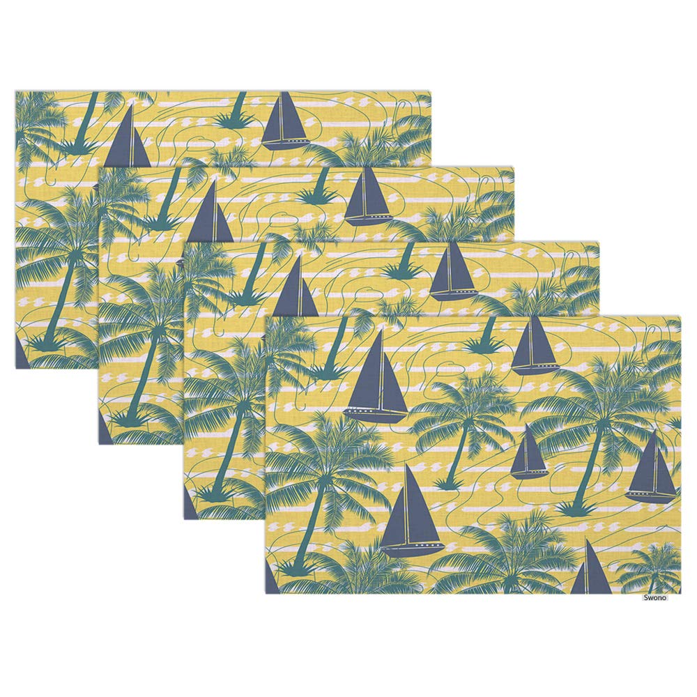 Swono 4-Piece Palm Tree Placemats Set - Tropical Beach Ocean Landscape Design, Oilproof 12