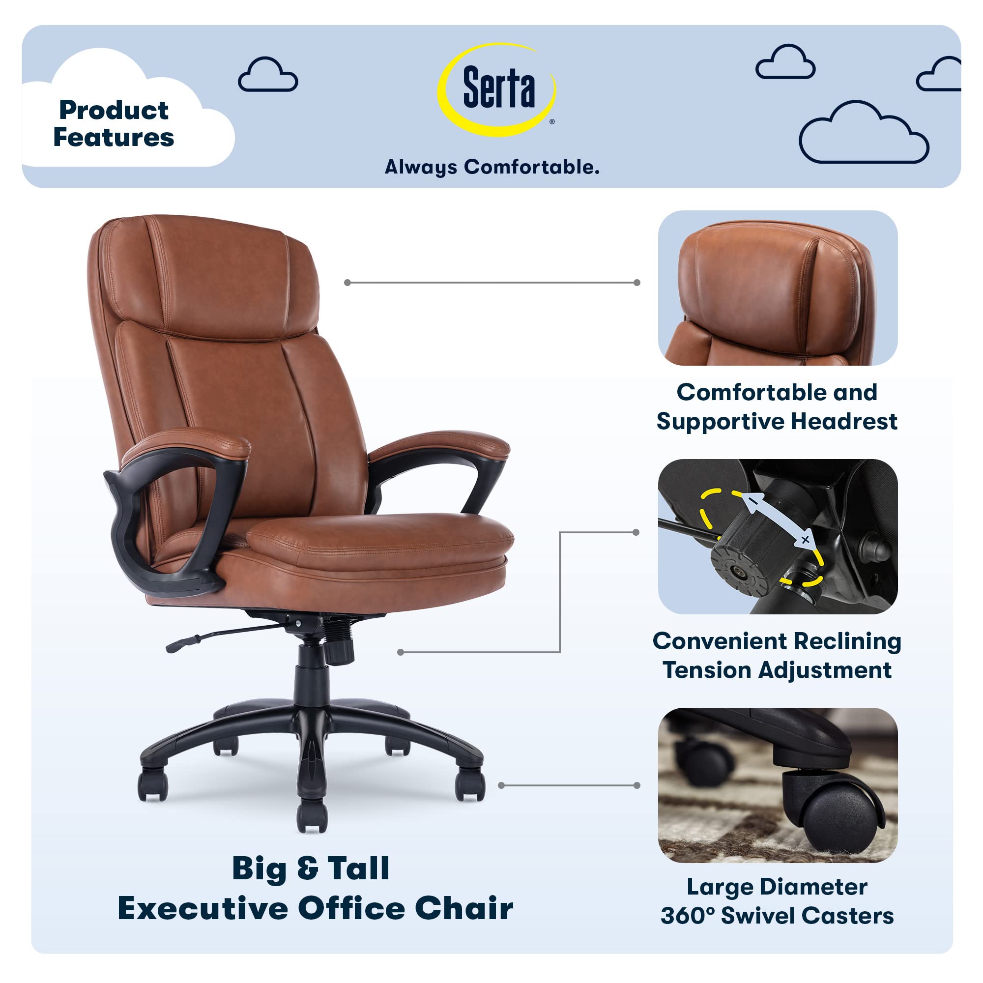 Serta Executive Office Chair - Ergonomic Gaming Chair with Lumbar Support for Home & Office