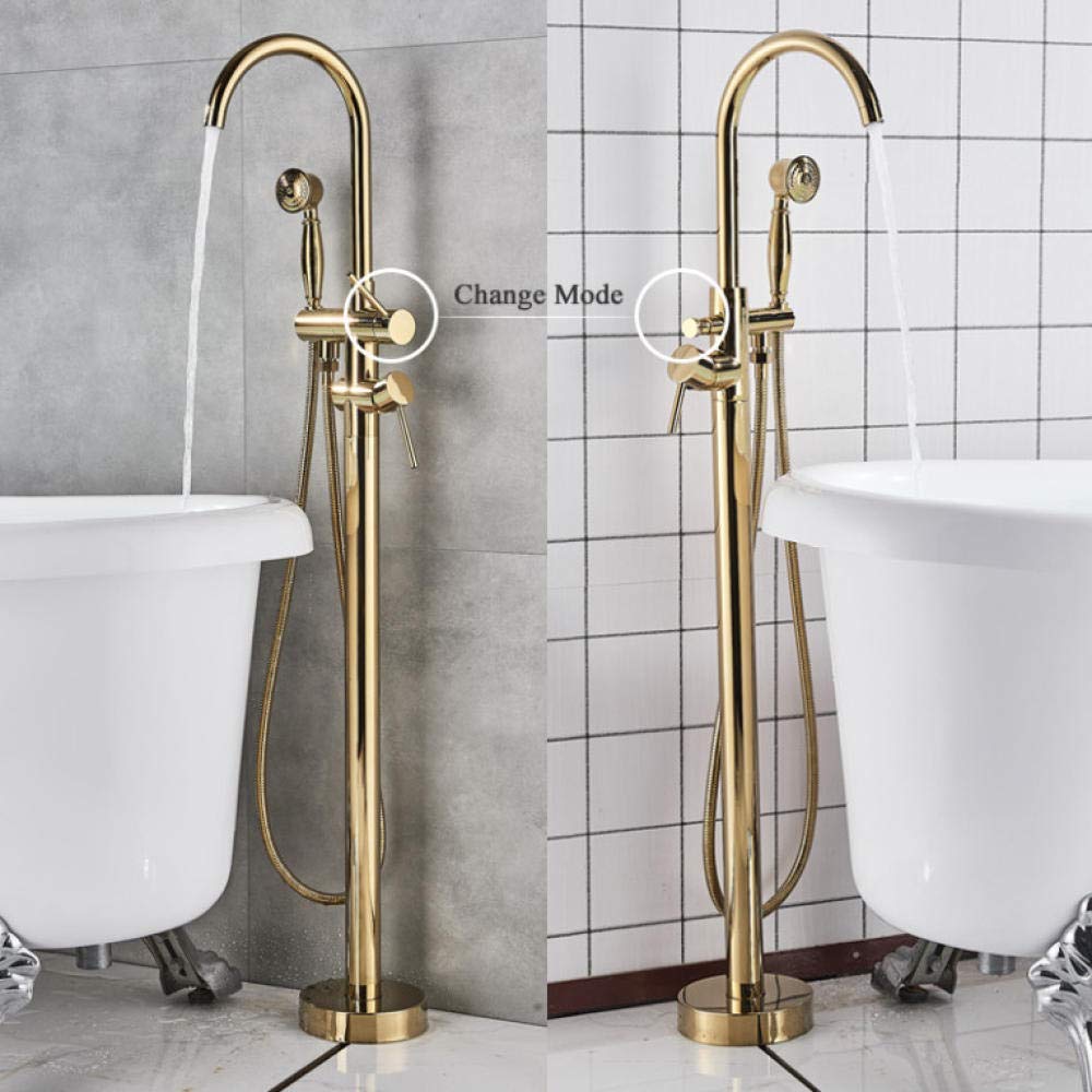 Luxury Gold Floor Mounted Tub Faucet - Single Handle Bathtub Mixer Tap with Hand Shower - Free Standing Bathroom Sink Set for Modern Spa & Shower Experience