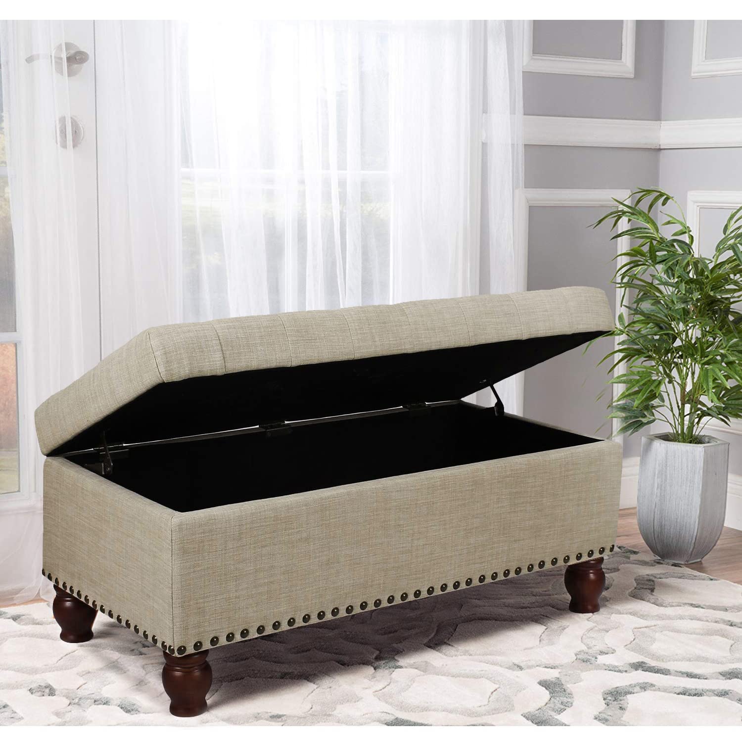 Storage Ottoman Bench with Wooden Legs - Upholstered Rectangle Storage Bench for Bedroom & Living Room - Multi-Functional End of Bed Bench with Hidden Storage | Perfect for Extra Seating, Blanket Storage & Home Organization