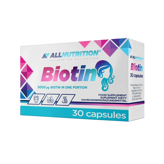 Allnutrition Biotin 5000mcg - 30 Capsules for Hair Growth, Skin & Nails - Vegan Supplement for Women & Men - Daily Beauty Support