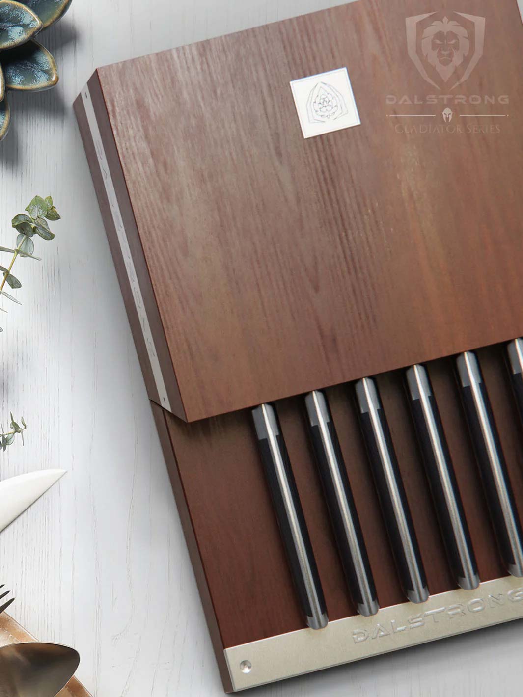 Premium 8-Piece Steak Knife Set with Wooden Storage Block - Gladiator Series by Dalstrong - Perfect for Steak Dinners, BBQ Parties & Kitchen Gifting