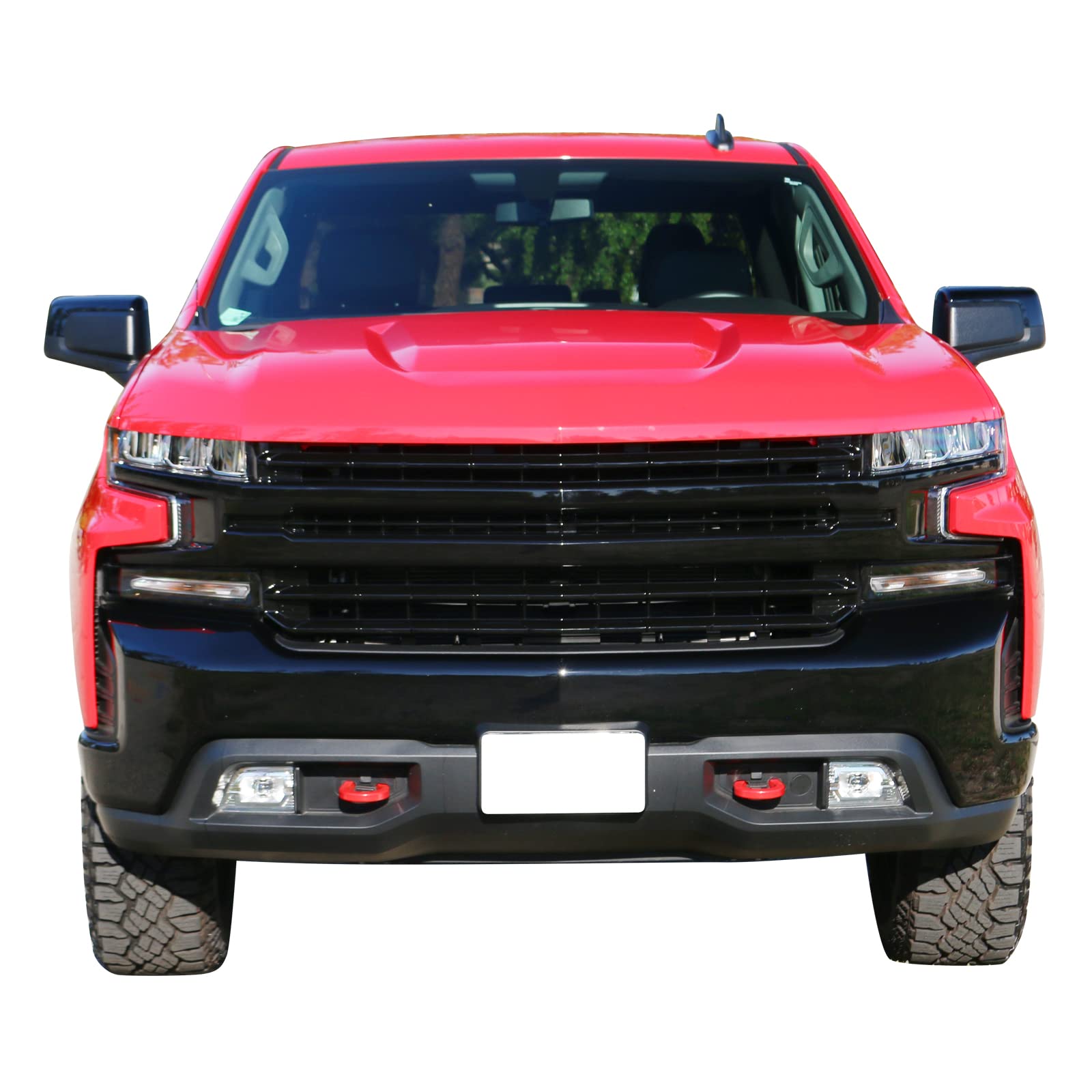 IKON MOTORSPORTS Glossy Black Front Bumper Hood Mesh Grill Compatible With 2019-2021 Chevrolet Silverado 1500 LT/LTZ/RST/High Country | Upgrade Your Truck's Style & Protection for Off-Road & Daily Driving