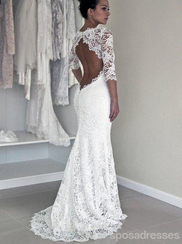 Elegant Long Sleeve Lace Open Back Mermaid Wedding Dress - Custom Made Bridal Gown for Beach, Church, and Formal Weddings