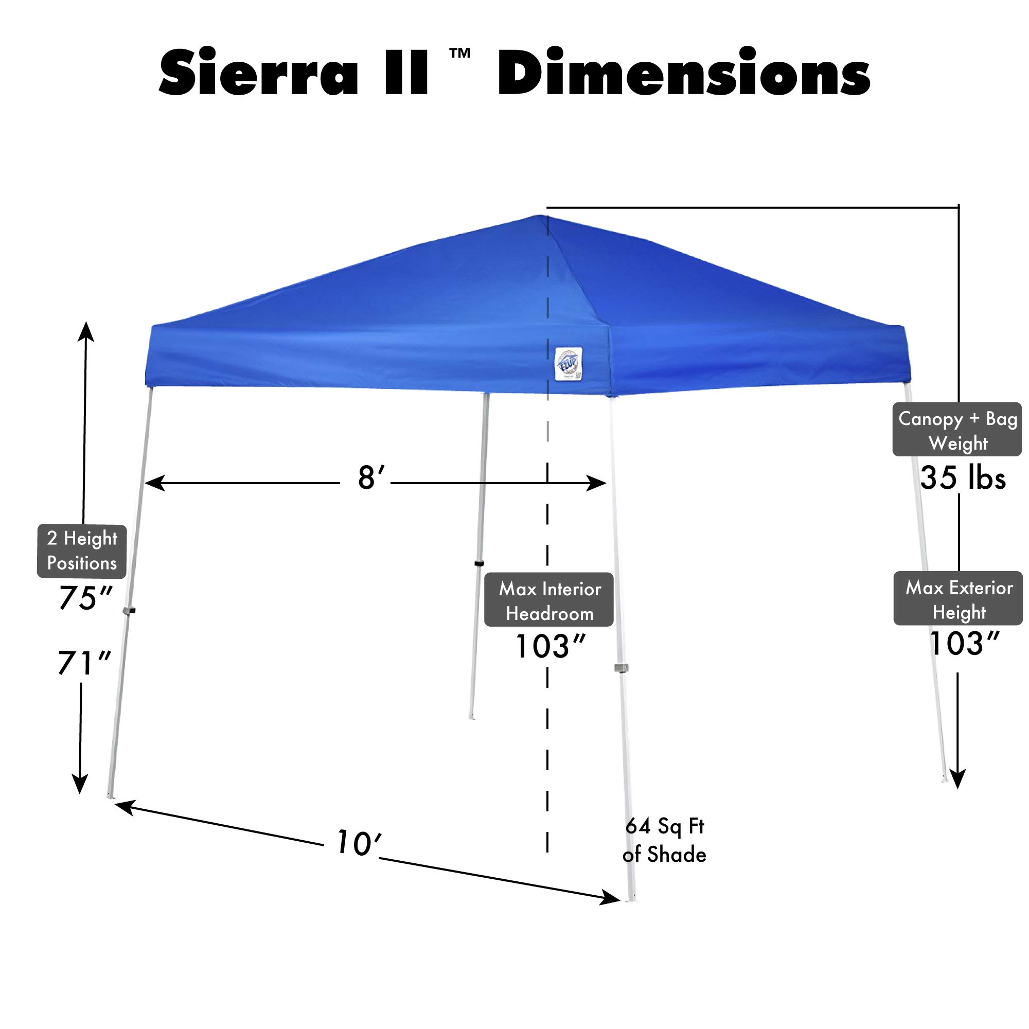 E-Z UP Sierra II Instant Pop Up Outdoor Canopy Tent 10' x 10' with Roller Bag & 4-Piece Spike Set - Royal Blue - Perfect for Backyard Parties, Camping, and Outdoor Events