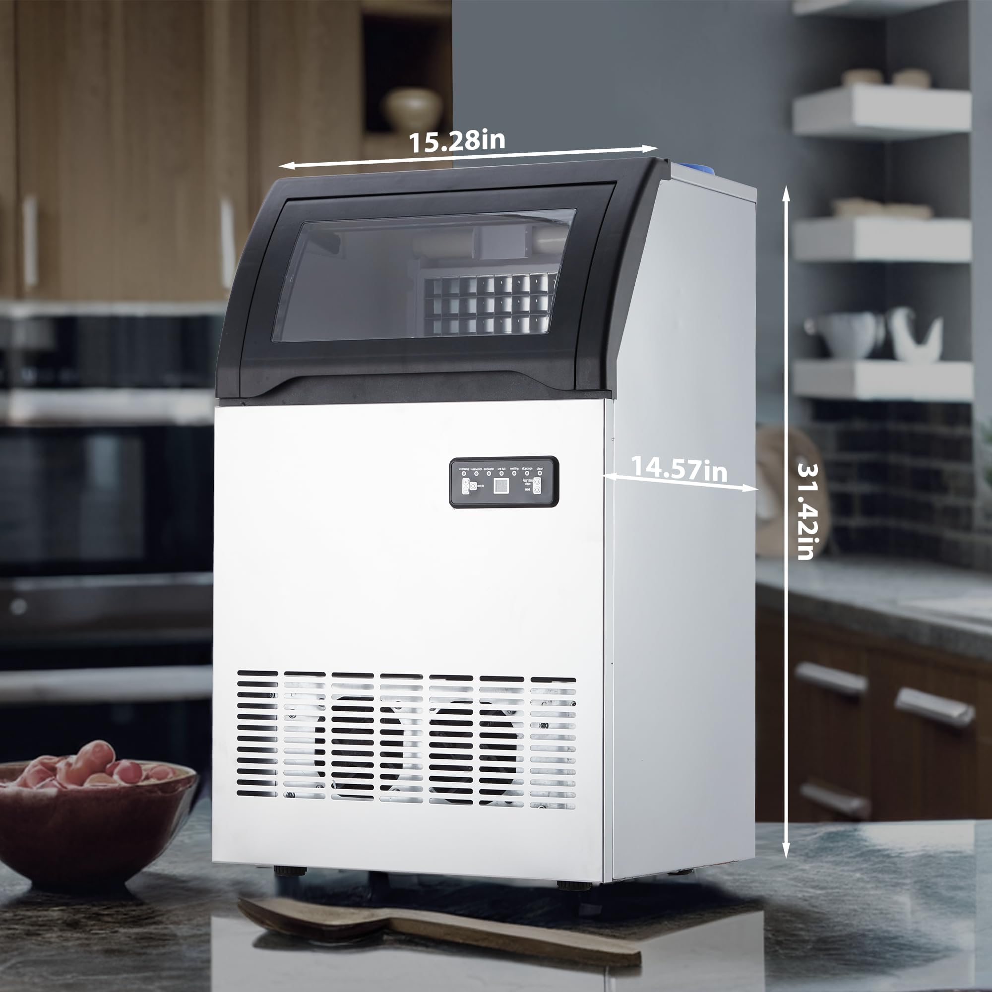 Commercial Ice Maker Machine 100 LBS/24H - Under Counter Ice Machine with 33LBS Storage Bin - Stainless Steel Large Ice Maker for Home Bar, Office, Restaurant - Upgraded Compressor for Quick Ice Making - Perfect for Cocktail Parties, Coffee Shops & Commercial Kitchens