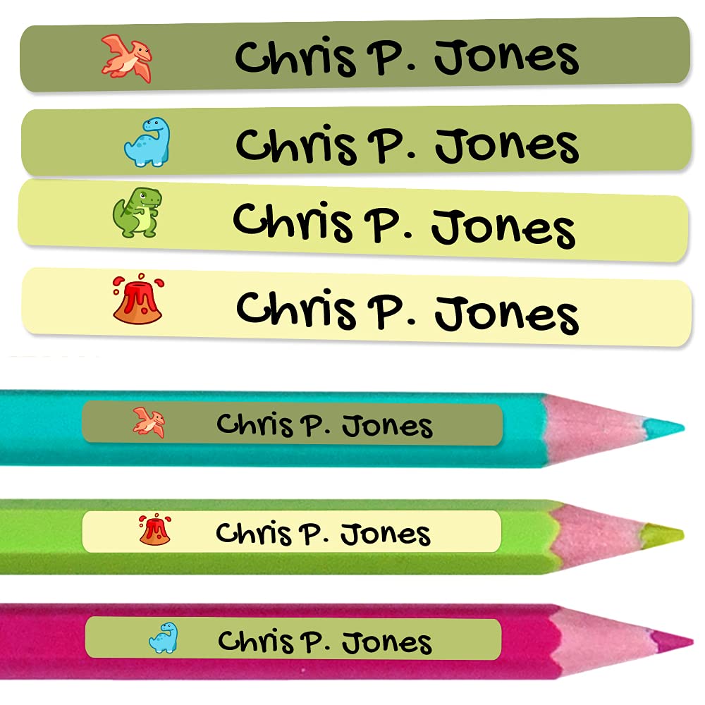 Durable 50-Pack Mini Adhesive Labels for Pencils, Pens & Toothbrushes - 1.81 x 0.23 Inch Waterproof Stickers, Microwave & Dishwasher Safe - Perfect for School Supplies, Kids Organization & Personalized Dinosaur-Themed Items | Great for Classroom, Office & Home Use