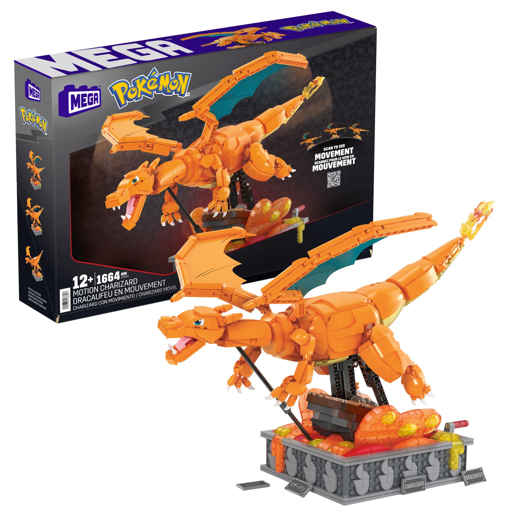 Mega Pokemon Charizard Building Blocks Set - 1600+ Pieces, Moving Toy for Kids & Adults Ages 12+ (Mattel HMW05) - Perfect for Collectors, Gifts & Creative Play