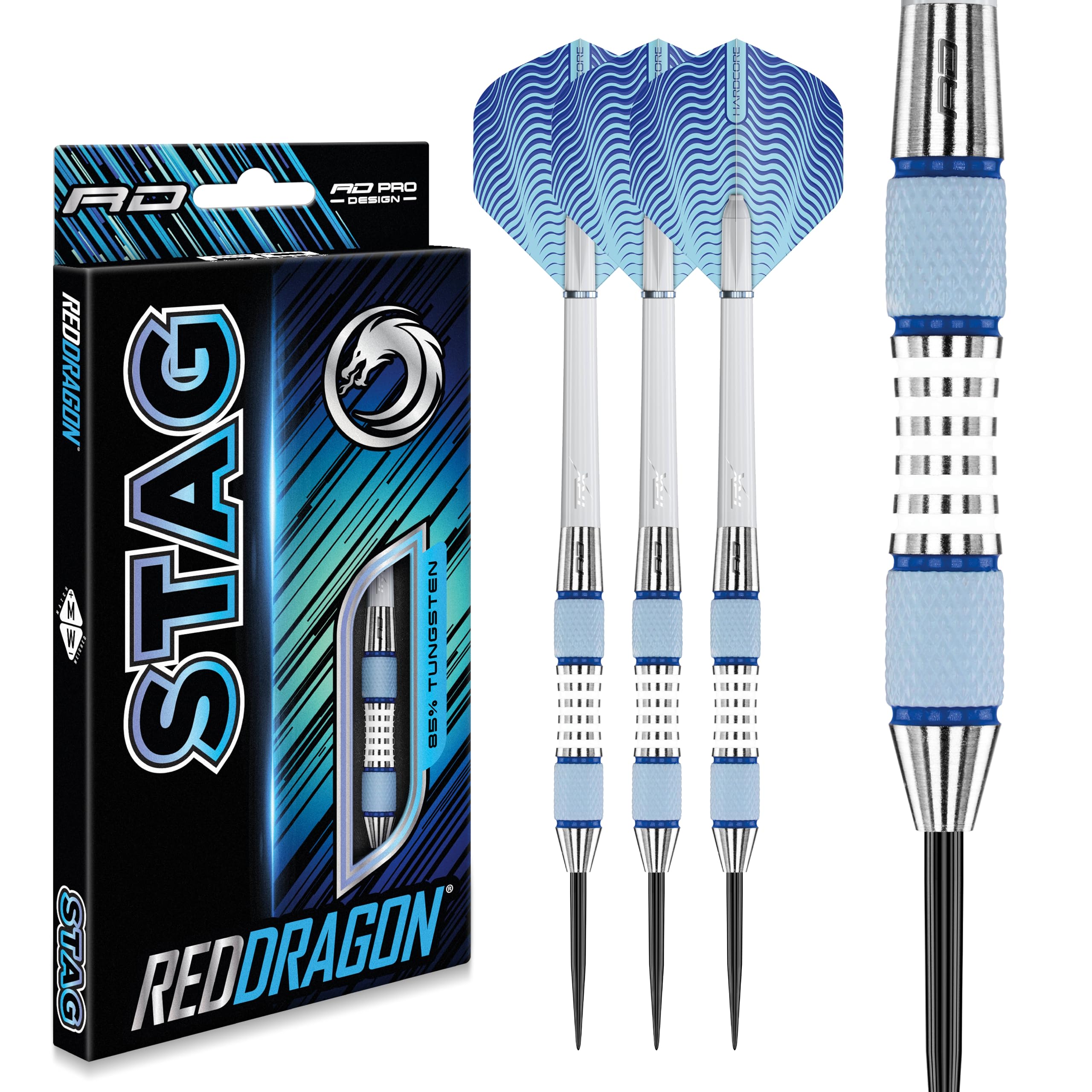 Premium RED DRAGON Stag 24g Tungsten Steel Darts Set with Flights & Stems - Professional Darts for Tournaments, Bars & Home Game Rooms