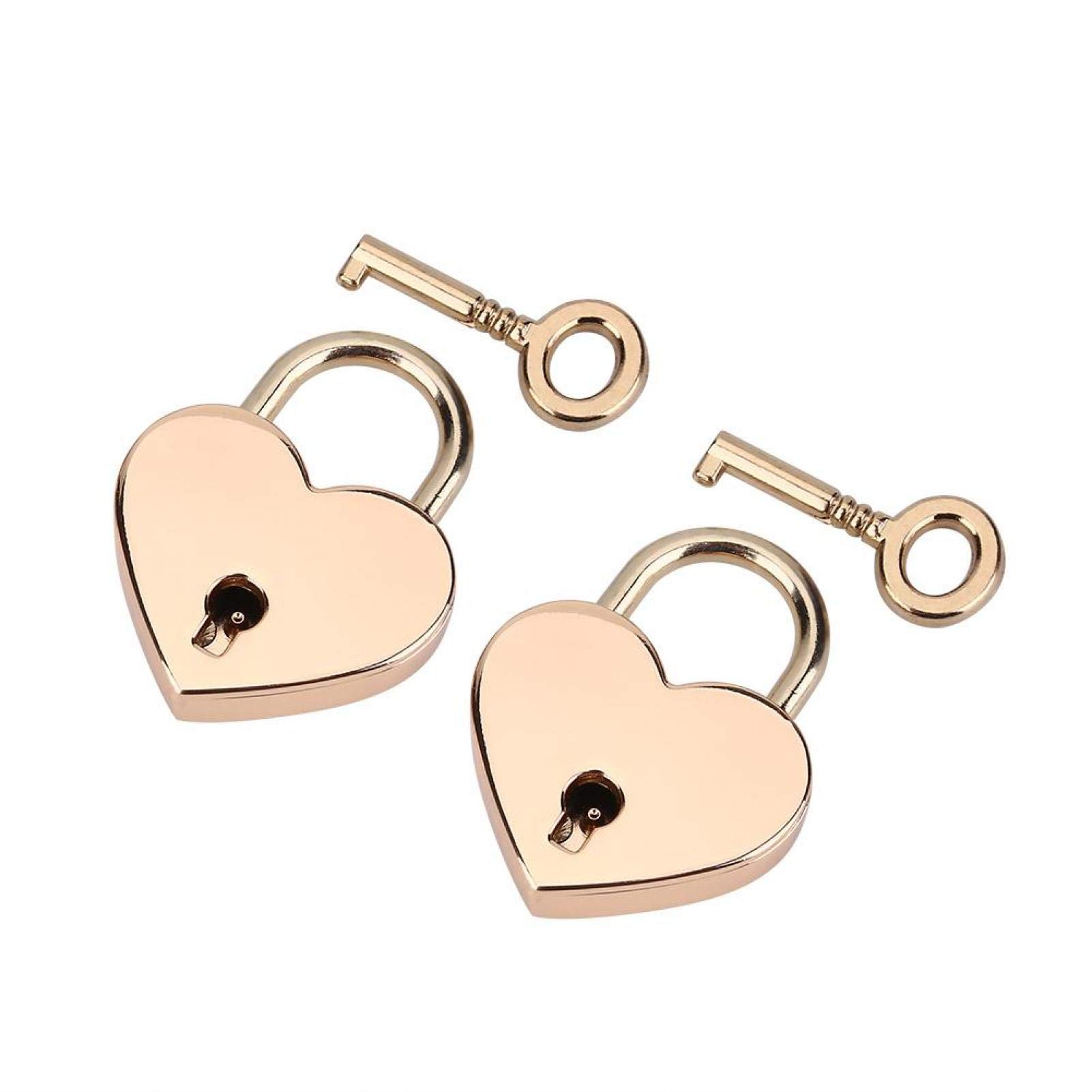 GOTOTOP 2PCS Mini Heart Padlock Set - Rose Gold Zinc Alloy Love Locks with Skeleton Key for Handbags, Storage Boxes & Gift Wrapping - Romantic Keepsake for Couples, Wedding Favors & Anniversary Gifts (30×39×6mm)
