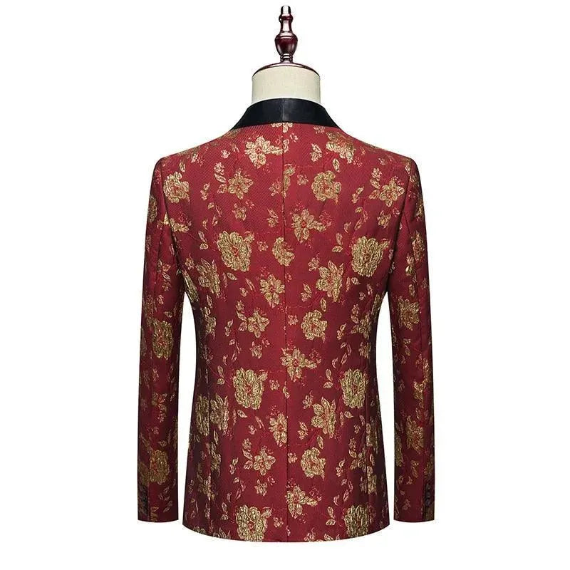 Ricardo Floral Tuxedo Suit for Men - 3 Piece Formal Wedding Suit with Matching Vest & Pants - Perfect for Weddings, Prom, Black Tie Events & Special Occasions