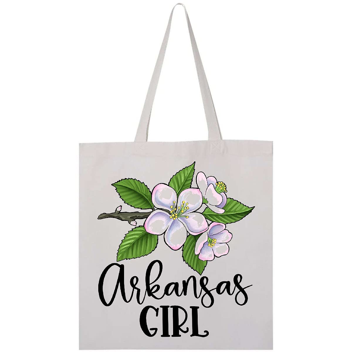 Inktastic Arkansas Girl Apple Blossoms Tote Bag - Stylish Reusable Shopping Bag for Women, Perfect for Groceries, Beach & Farmers Market (16
