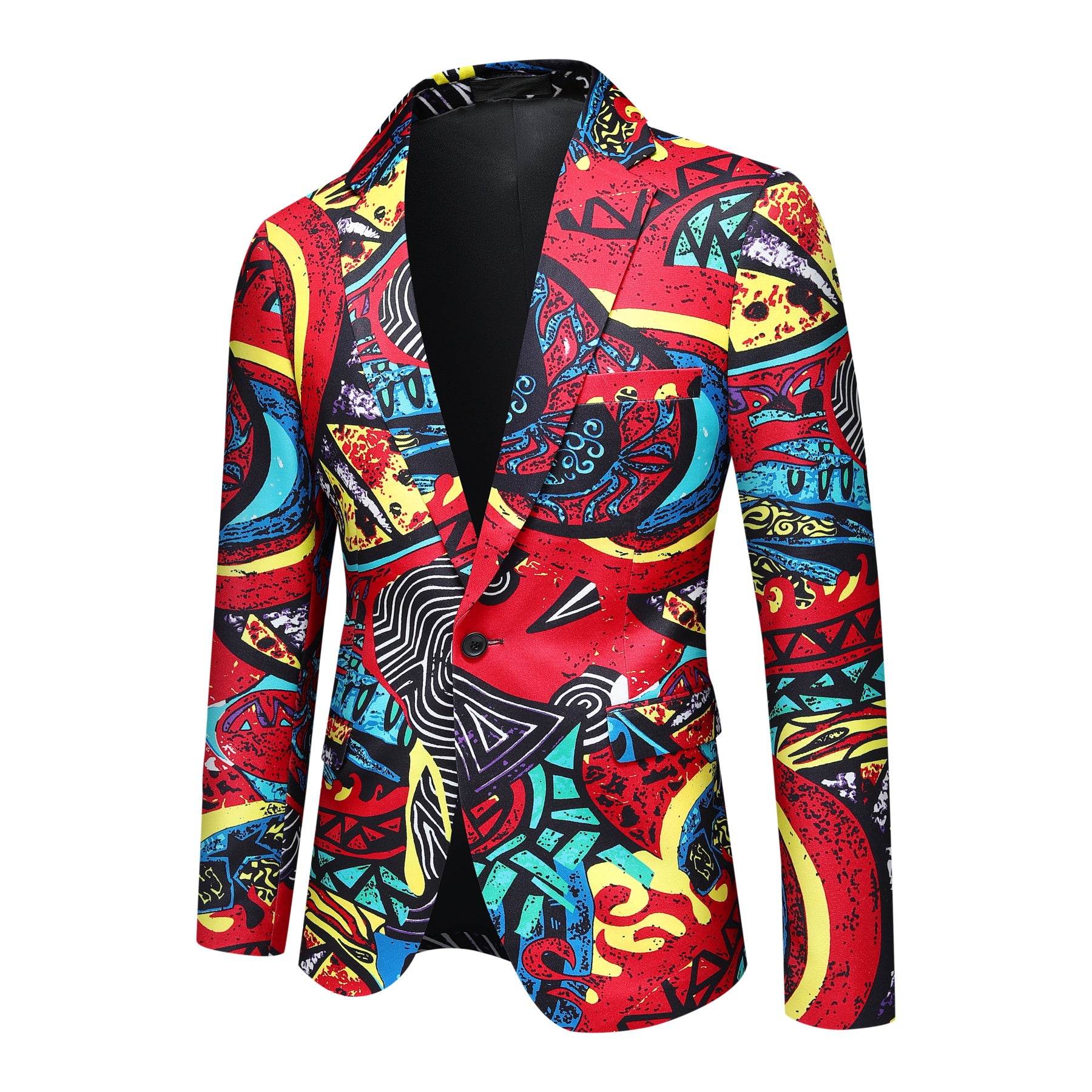 Stylish Men's Printed Casual One-Button Blazer Jacket in Red - Perfect for Office, Date Night & Special Occasions